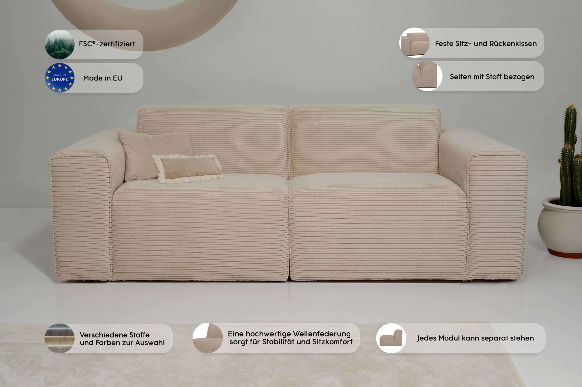 GOODproduct 2-Sitzer »Clayton Kompaktsofa Breite 202 cm« in einem trendigen Cord-Bezug, verschiedene Kombinationen verfügbar