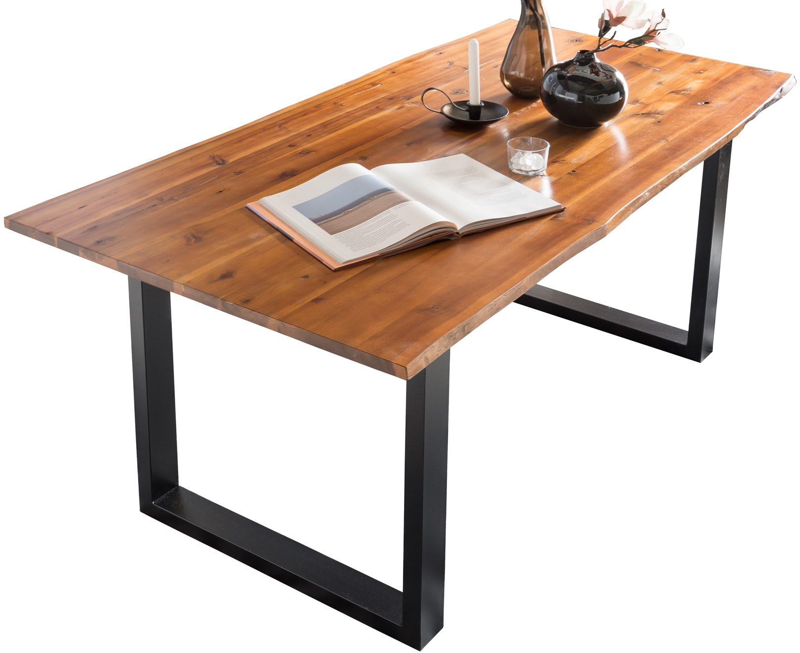 SalesFever Essgruppe »- stilvolles Design« Set, 5 Stk. tlg. 5-teiliges Set mit authentischer Baumkanten-Tischplatte