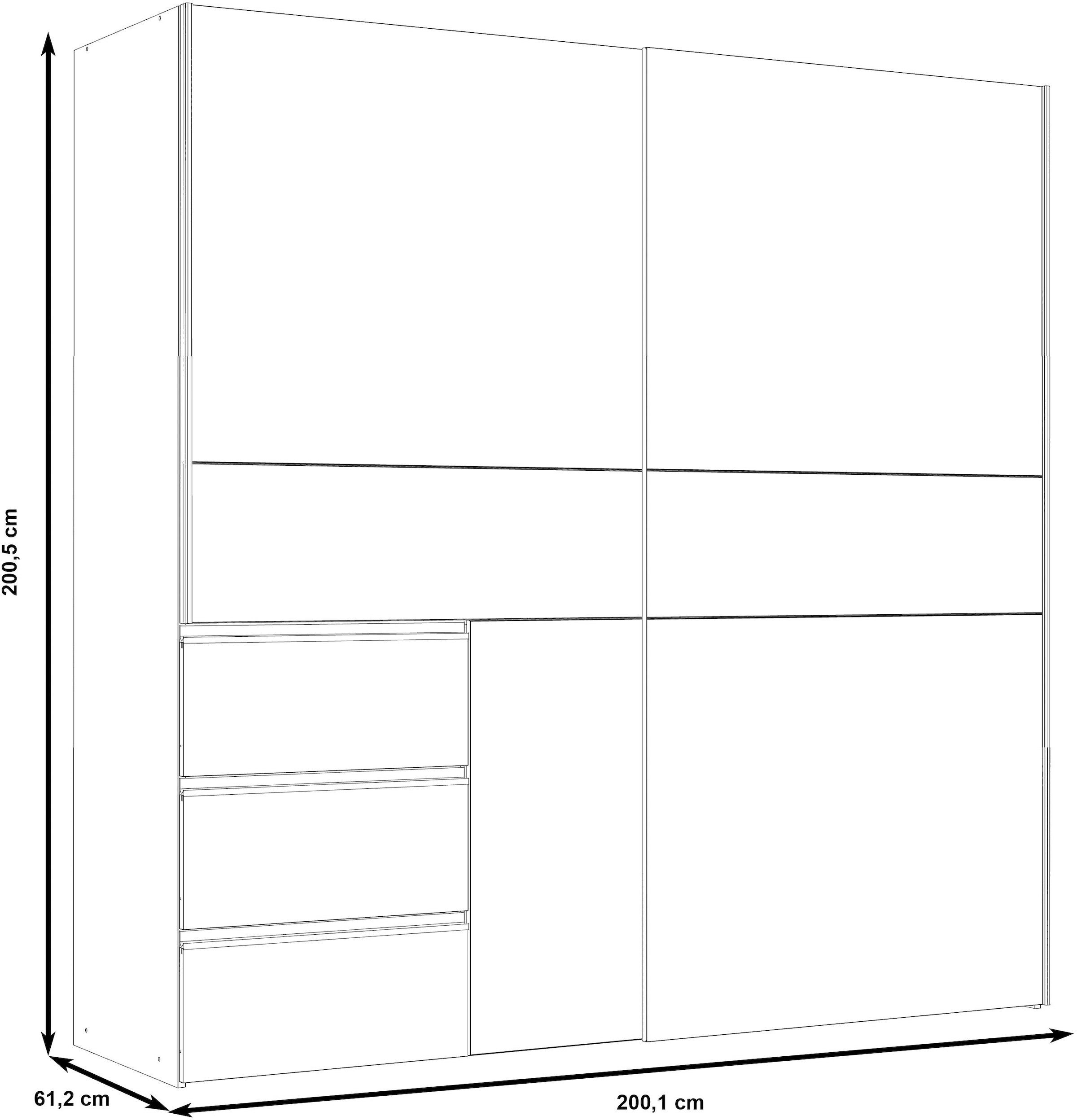 FORTE Schwebetürenschrank »Winn, Schiebetürenschrank mit 3 Schubladen, Made in Europe« In 2 Grössen erhältlich - B/H/T ca. 170x200,5x61cm und 200x200,5x61cm,  verschiedene Grössen und Farben, sehr viel Stauraum