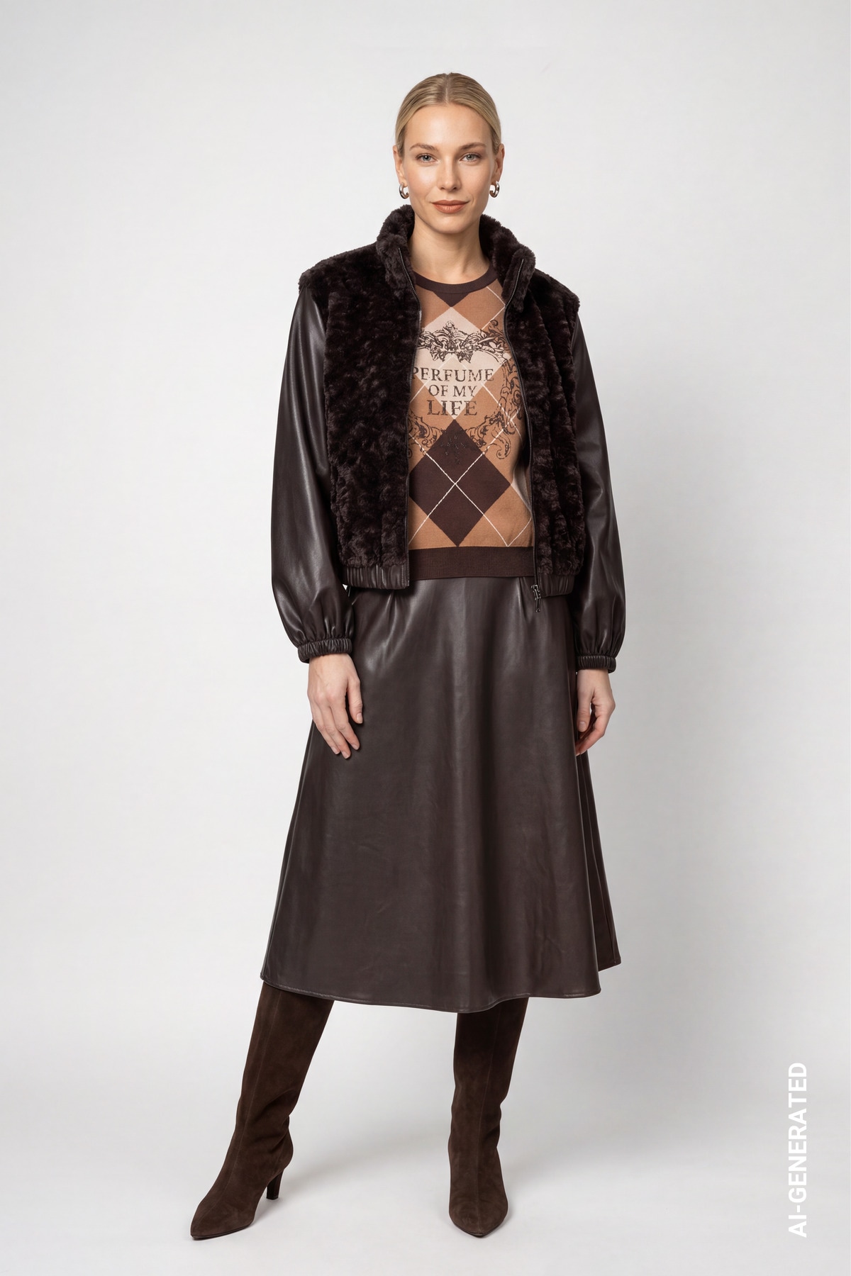 Monari Veste en fausse fourrure »Jacke fake fur + Lederimit« sans capuche coupe régulière avec col montant