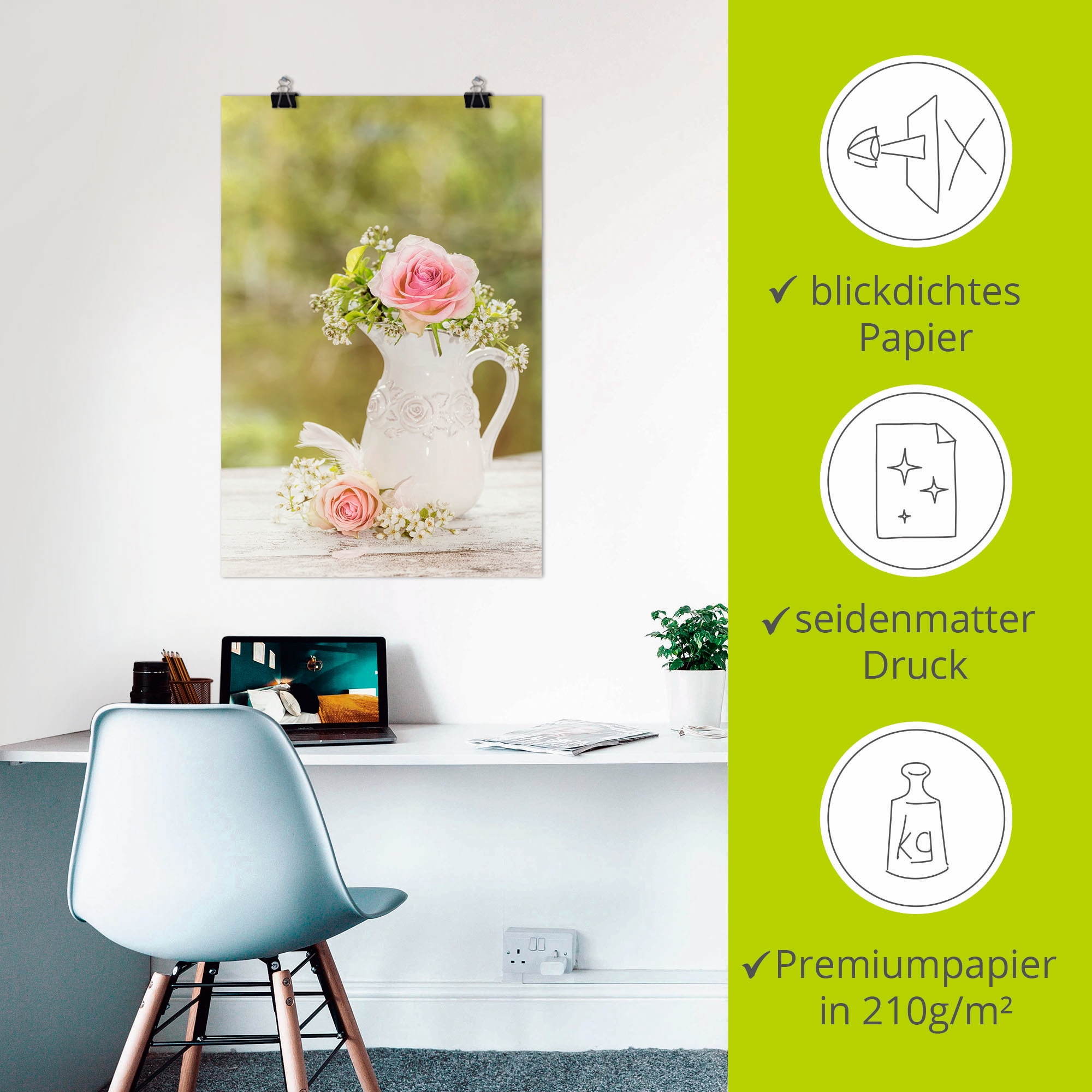 Artland Wandbild »Vintage Rosen in Vase« Blumen 1 Stk. tlg. als Alubild, Leinwandbild, Poster in verschied. Grössen