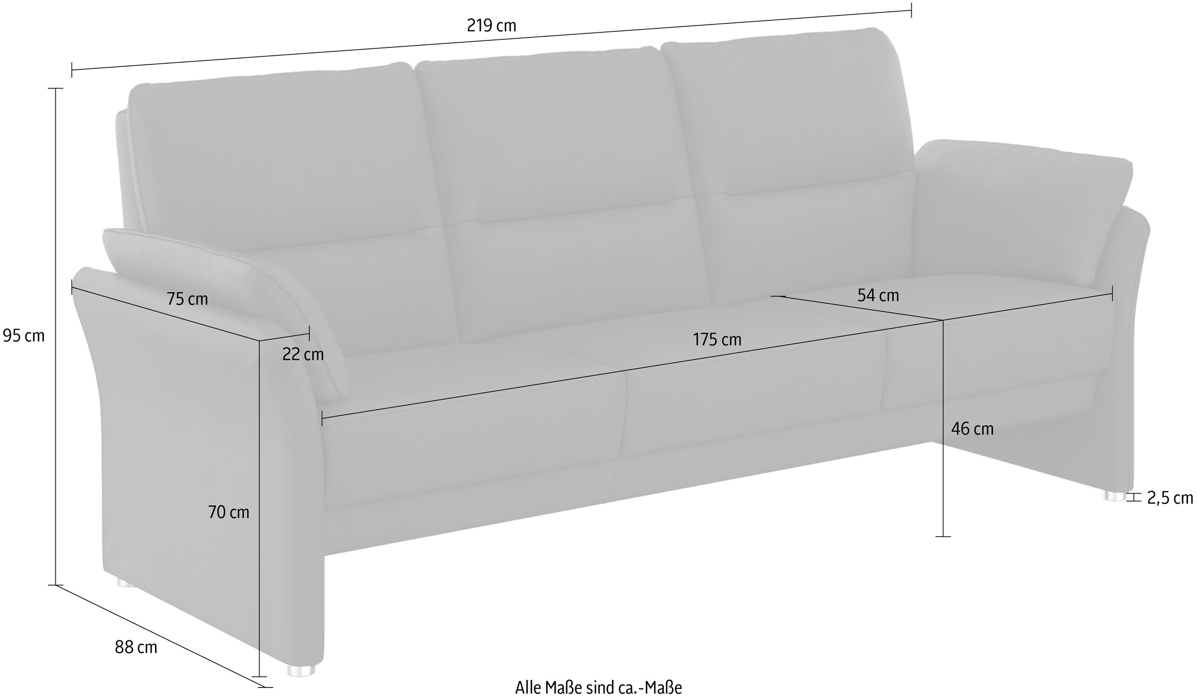 DOMO collection 3-Sitzer »Pina, schmale Armlehnen, mit Federkern, kompakt & elegant« Hoher Sitzkomfort, Feinstruktur, beige, Breite 219 cm