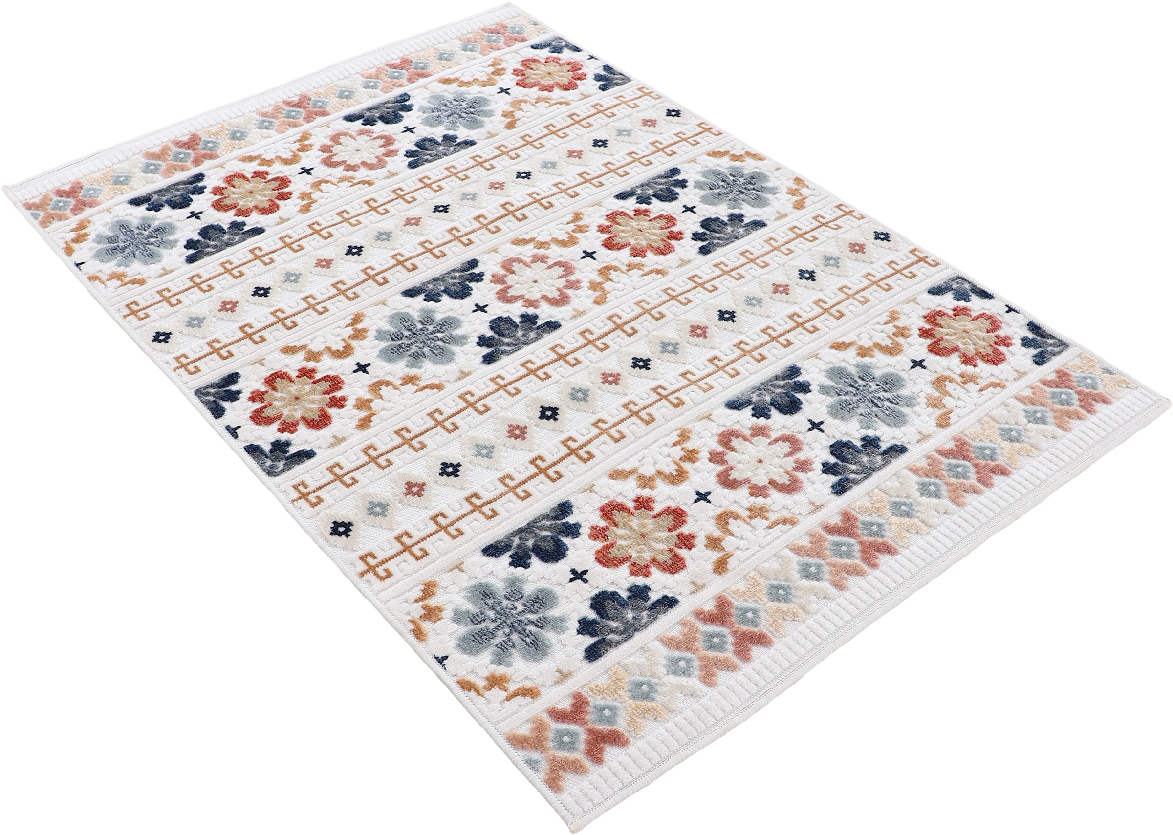 carpetfine Tapis »Deja 103« Rectangulaire 4 mm Höhe robustes Flachgewebe, Floral, In- und Outdoor, Läufer