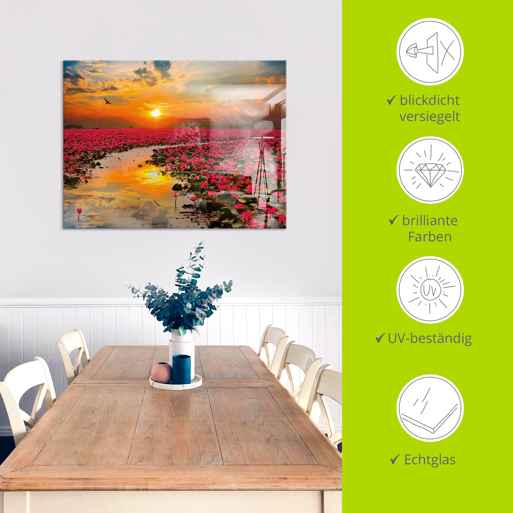 Artland Glasbild »Sonnenschein blühende Lotusblume« Blumen 1 Stk. tlg. in verschiedenen Grössen