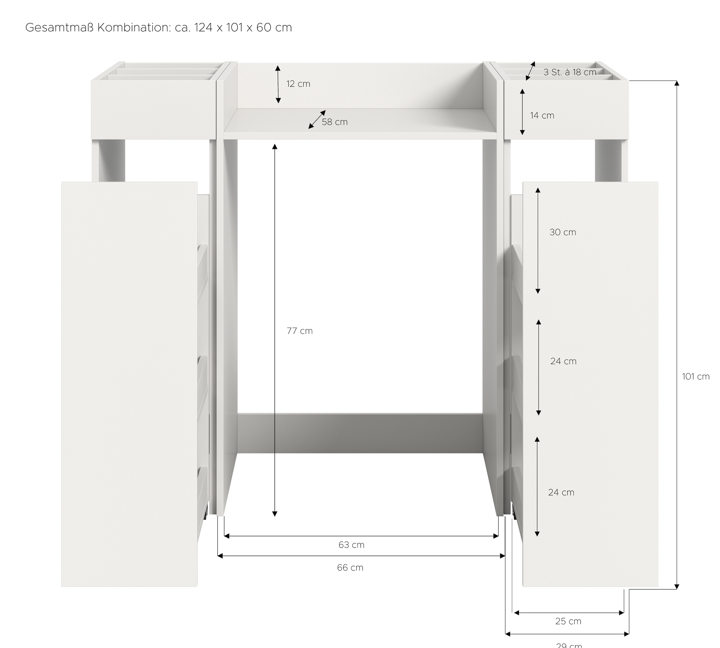welltime Ensemble de meubles de salle de bain »FALAS, TOPSELLER!, 3-teilig, Hauswirtschaftsraum Set, Breite 124 cm« Set, bestehend aus: Waschmaschinenumbauschrank und 2x Standregal, 3 cuis tlg.