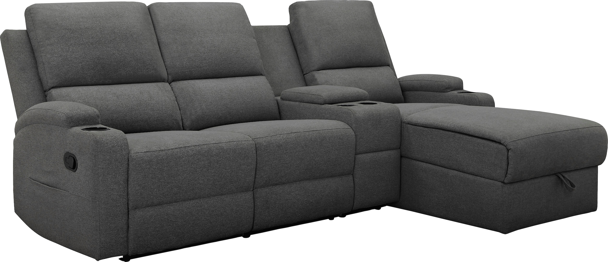 GOODproduct Canapé d'angle »NAPORI Struktur, Multimediasofa, 3er Kinosessel XXL, L-Form« canapé cinéma avec fonction relaxation, porte-gobelet, compartiment de rangement et coffre