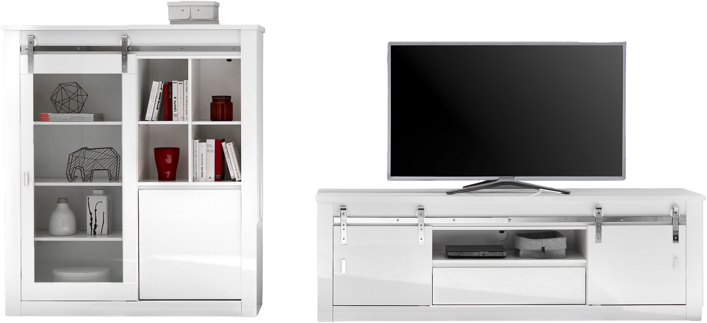 Home affaire Wohnwand »Daytona, moderne Anbauwand, Wohnzimmer-Set in Weiss Hochglanz« Set, 2 Stk. tlg.