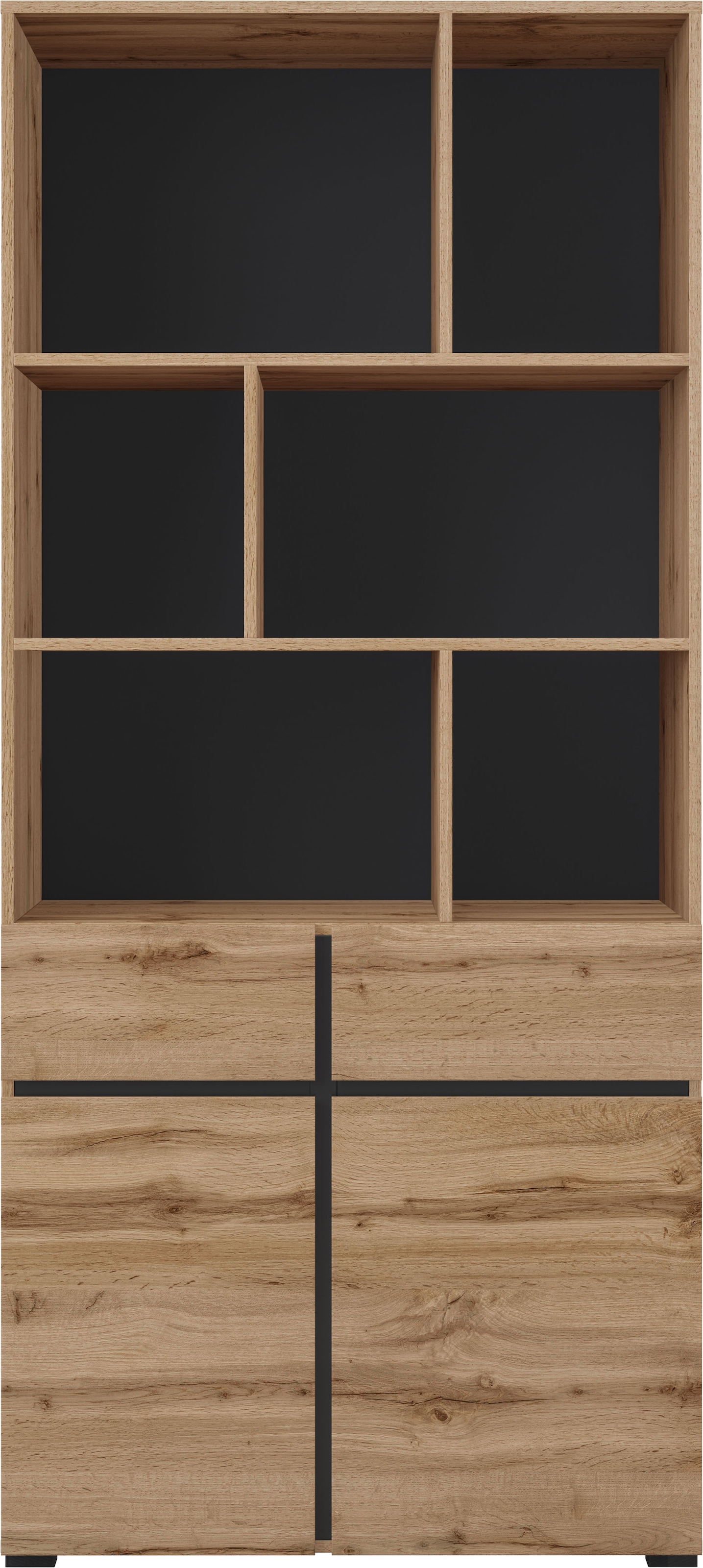 GOODproduct Armoire de classement »Cross, Breite 85 cm, modernem grifflose Standregal, Bücherregal« Étagère avec 6 compartiments ouverts, 2 tiroirs et 2 portes, étagère de bureau