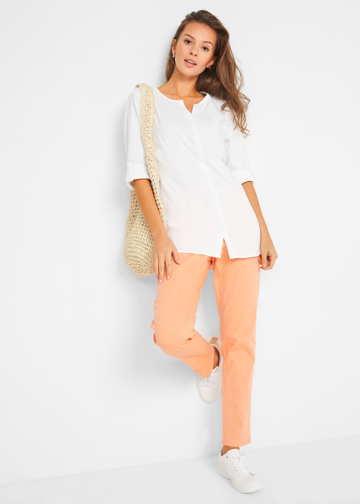 bonprix Blouse à manches longues »Bluse mit Leinen, 3/4 Arm« Coupe régulière, pour le quotidien, en lin et coton