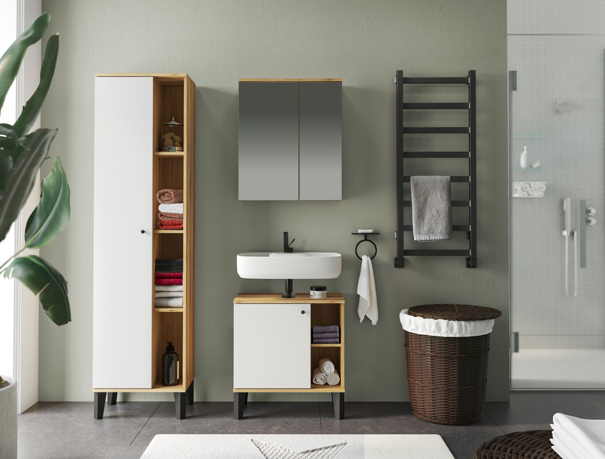 Home affaire Ensemble de meubles de salle de bain »OSLO, Bad im skandinavischen Design, 3-teiliges Badezimmer« Set, 3 cuis tlg.