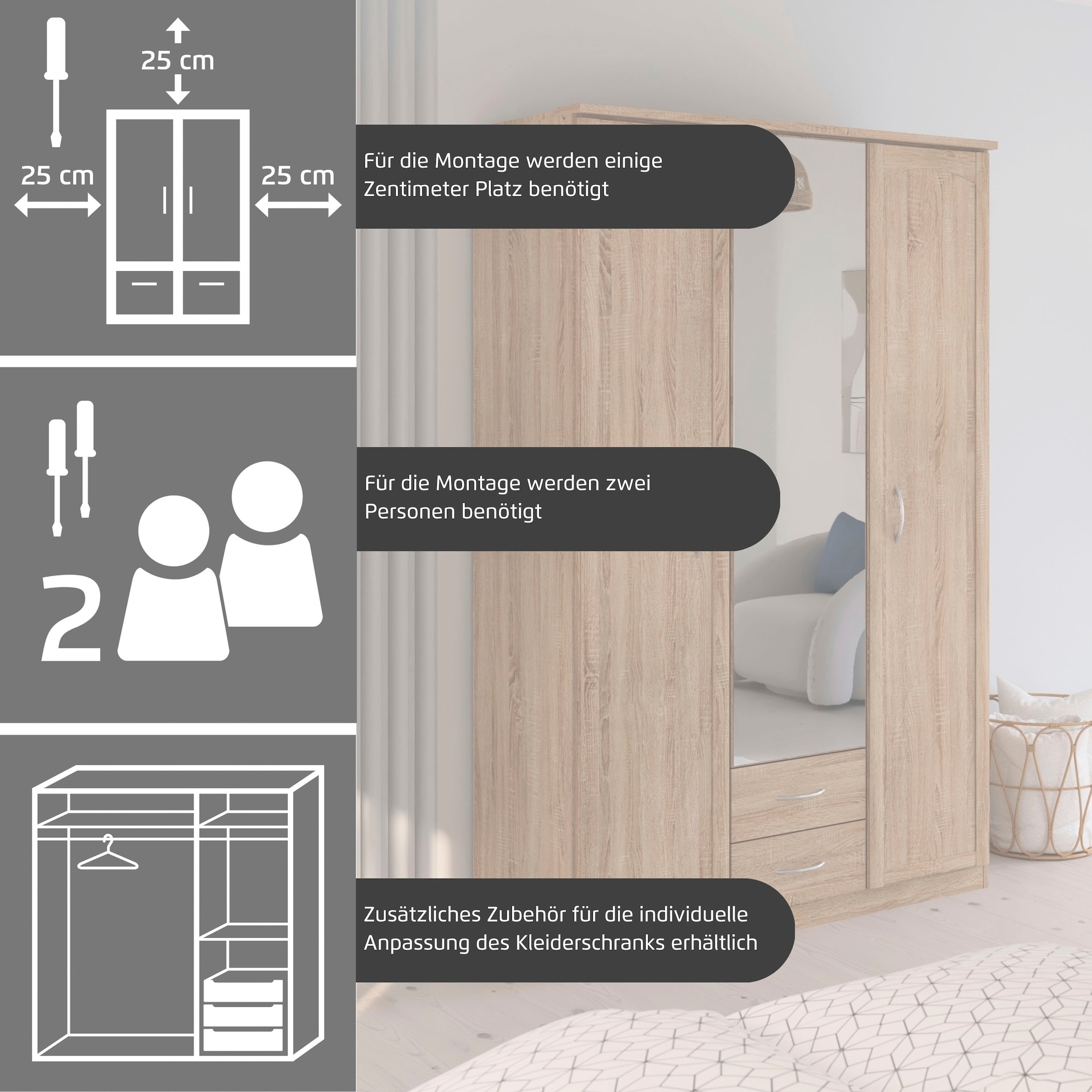 rauch Kleiderschrank »Schrank Garderobe Garderobenschrank Putzschrank Wäscheschrank TORRENT« Breiten 91/136/181 cm, Höhe 210 cm,  optional Aussenschubladen und Spiegel, viel Stauraum MADE IN GERMANY