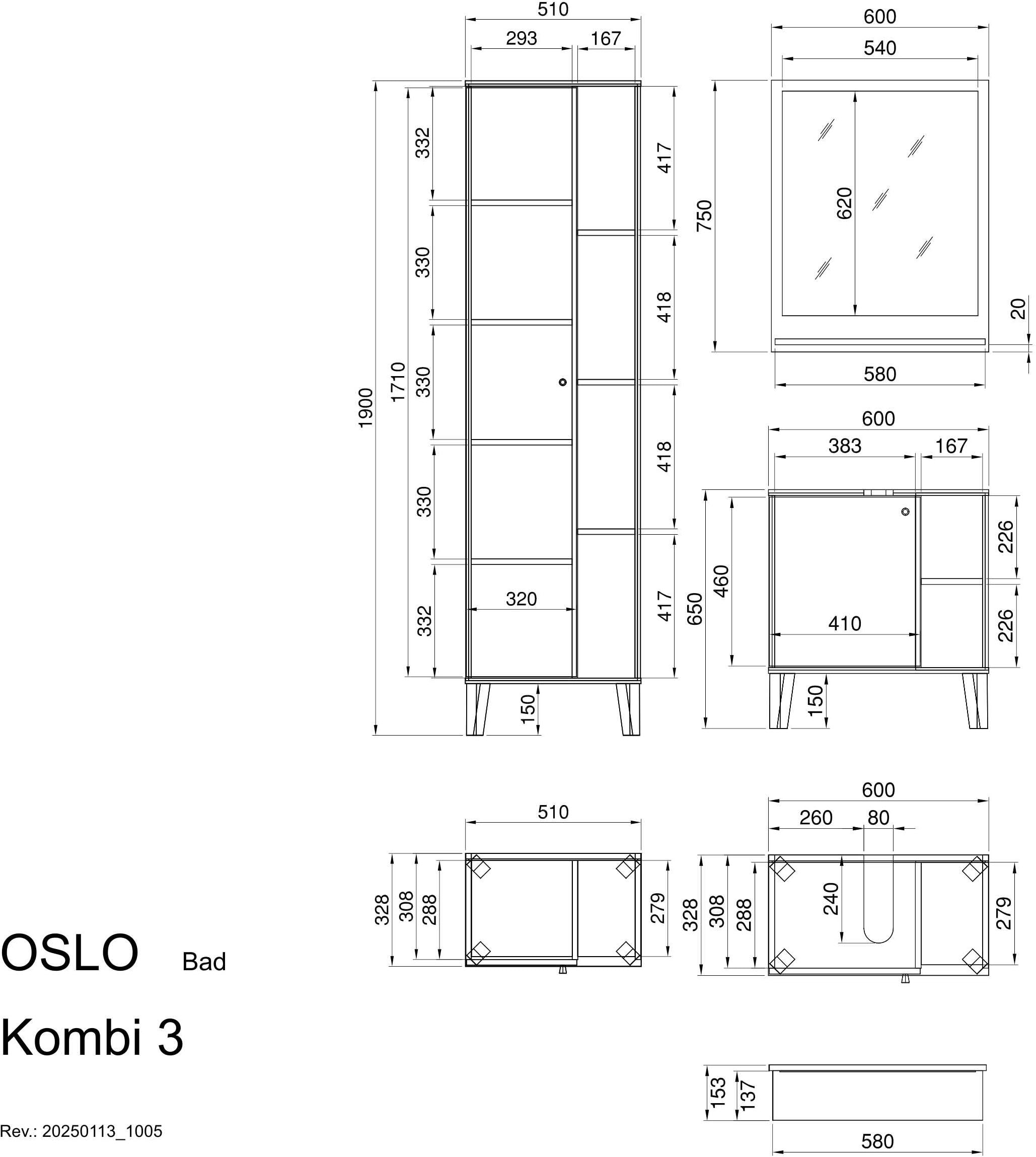 Home affaire Badmöbel-Set »OSLO, Bad im skandinavischen Design« Set, 3 Stk. tlg.