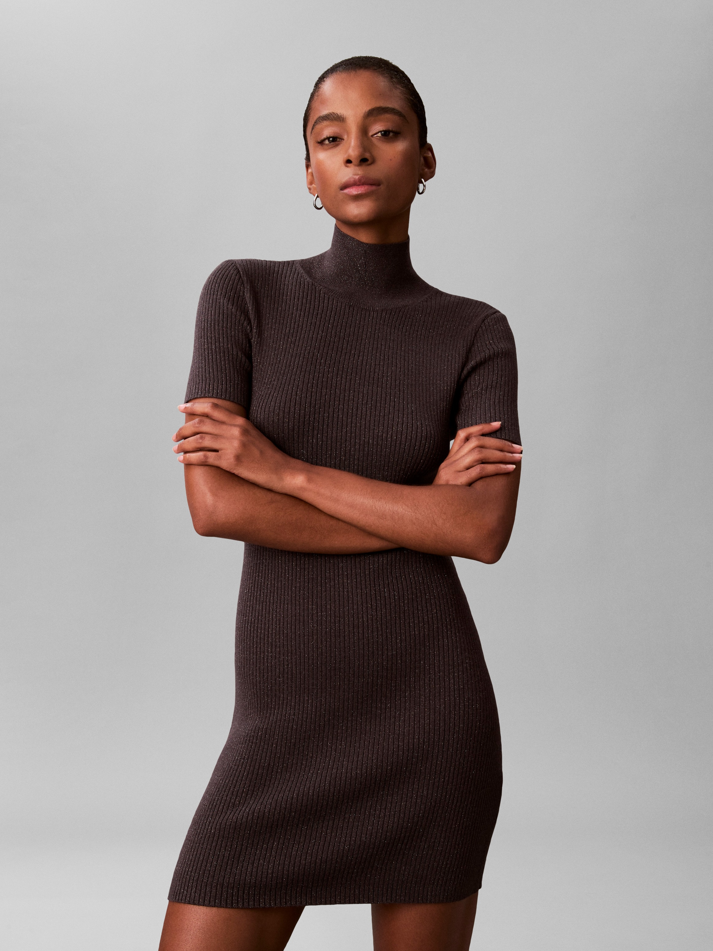 Calvin Klein Jeans Mini-robe Sans poche Figurbetonte Passform mit Stehkragen