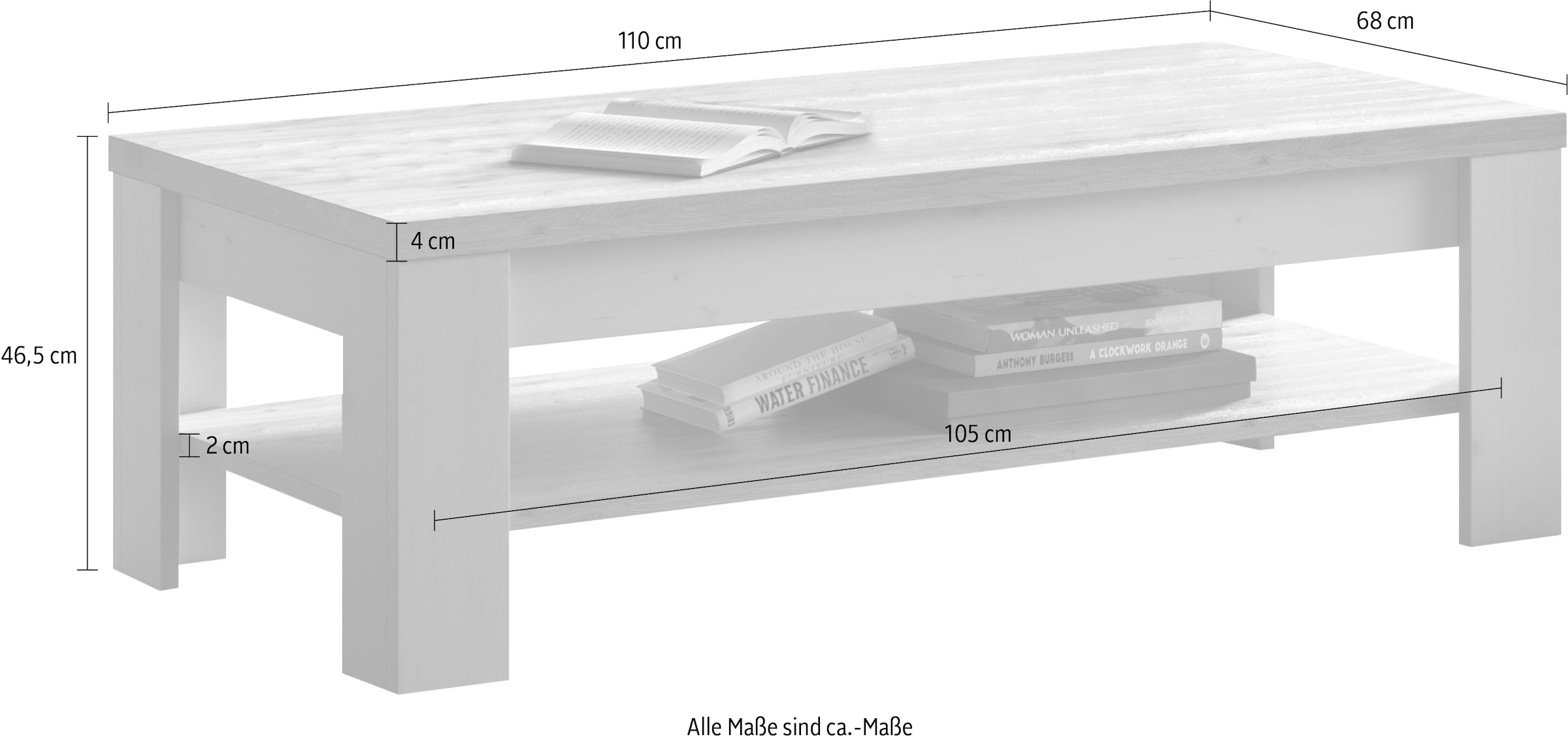 GOODproduct Table basse »Country 110 x 68 cm, Wohnzimmertisch mit Ablageboden,« Sofatisch, zweifarbig, rechteckig, Tischplattenstärke 38 mm
