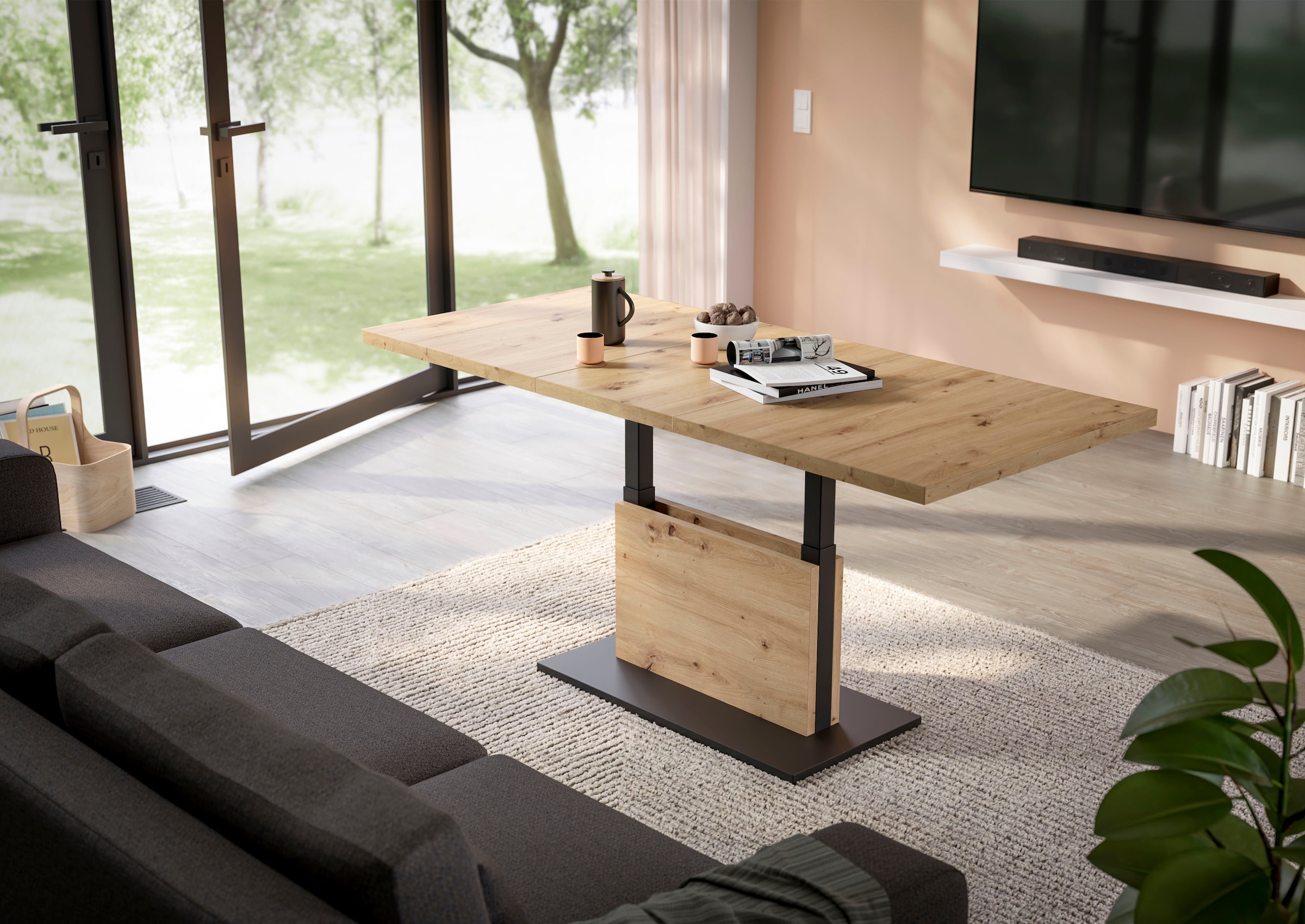 Mäusbacher Couchtisch »Lift Couchtisch« höhenverstellbar 56-75cm, Breite Tischplatte 120-160cm, Metallgestell