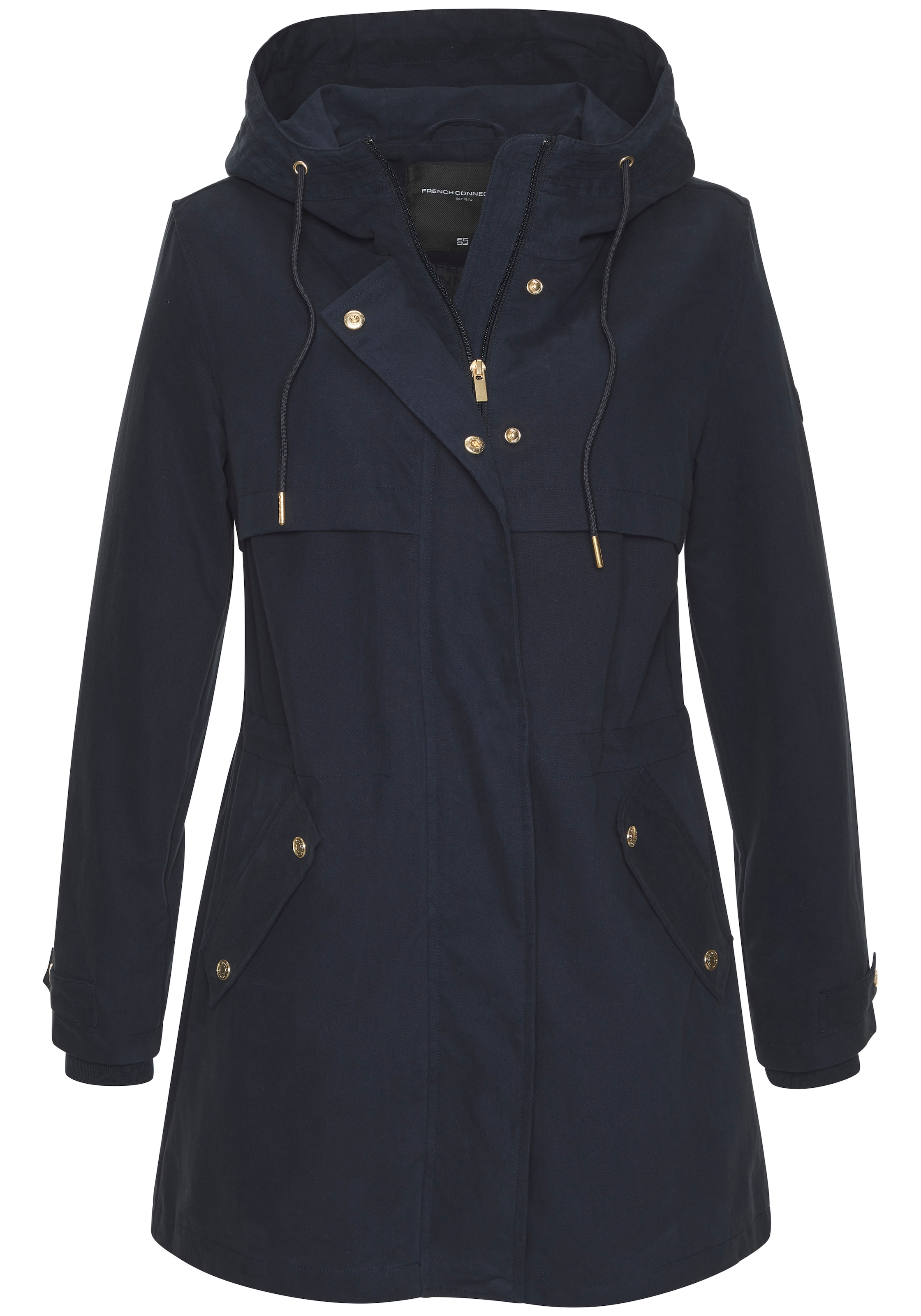 French Connection Outdoorjacke mit Kapuze Saumschlitz mit Druckknöpfen auf der Rückseite