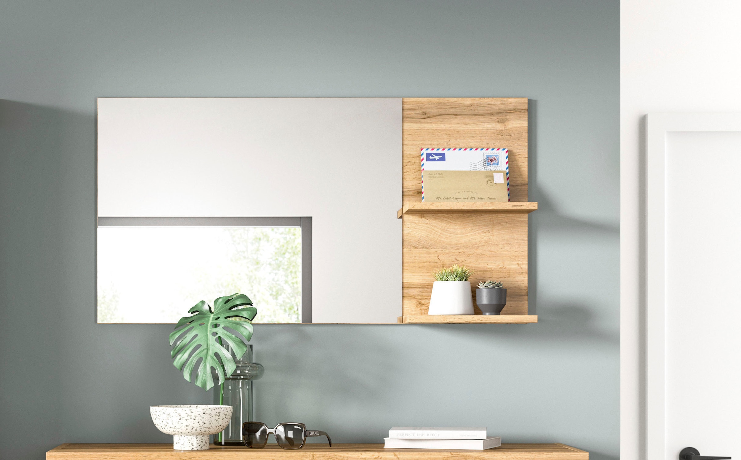 GOODproduct Miroir »MAMBO II, Breite 99cm, 2 Ablageböden, grosse Spiegelfläche« miroir de vestibule, couloir, entrée, miroir avec tablette, panneau miroir