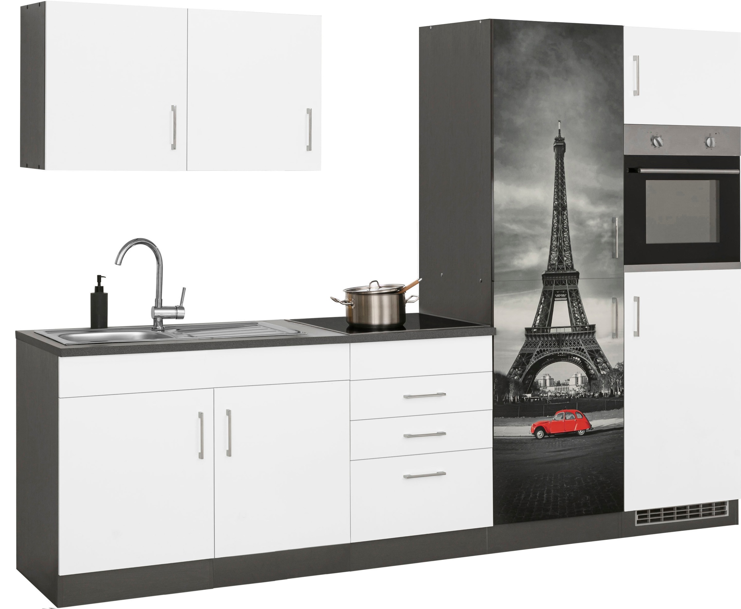 KOCHSTATION Kitchenette »KS-Paris – Küchen mit einzigartigen Fotomotiven auf den Fronten« largeur 280 cm, option appareils électriques et induction