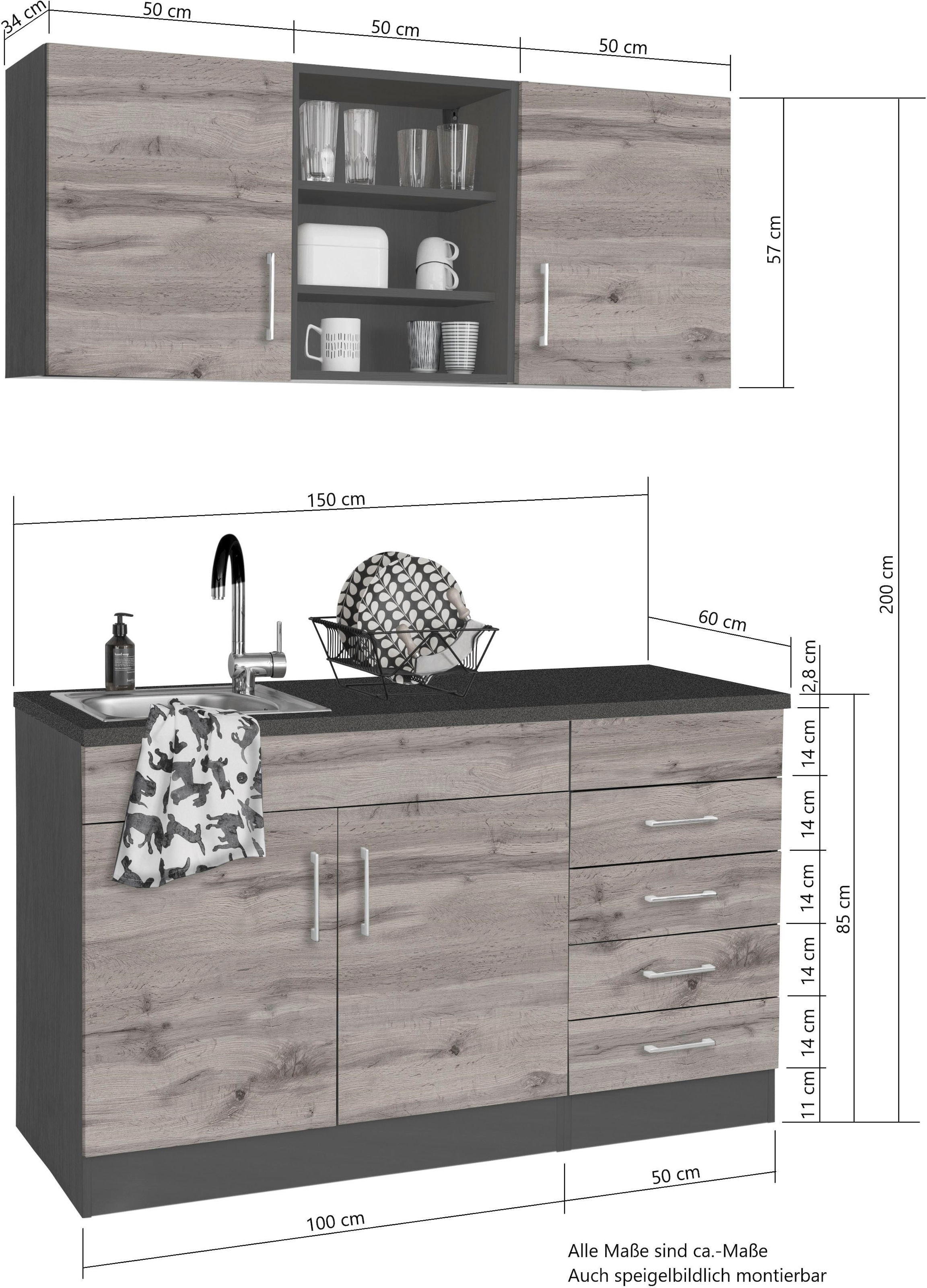 KOCHSTATION Kitchenette »KS-Mali« Largeur 150 cm, avec appareils électroménagers en option