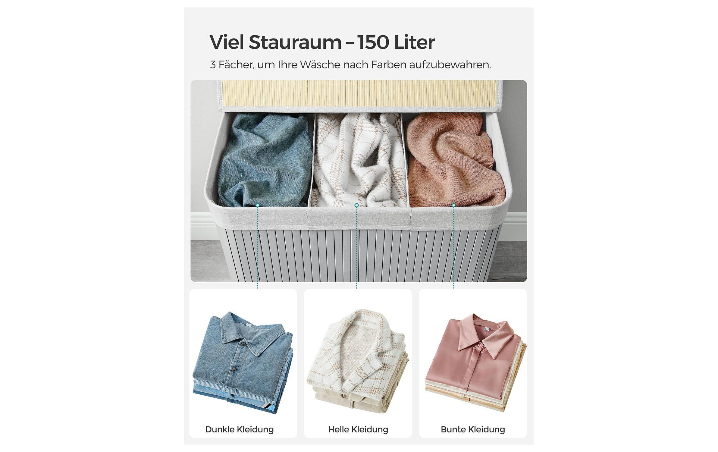 SONGMICS Wäschekorb »faltbar mit 3 Fächern 150 l« mit Wäschesack