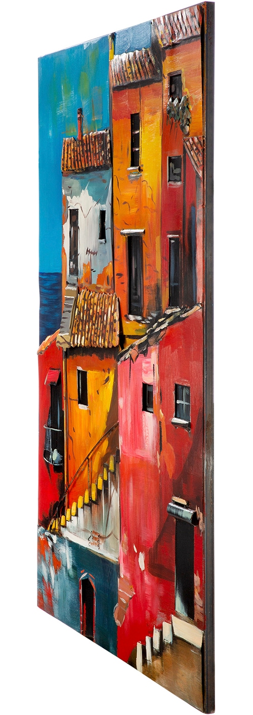 Casablanca by Gilde Tableau métallique »Bild rechteckig Vernazza  orange, rot« Ville 1 cuis tlg. vue de la ville, maison méditerranéenne, station côtière, image d'Italie, souvenir de vacances