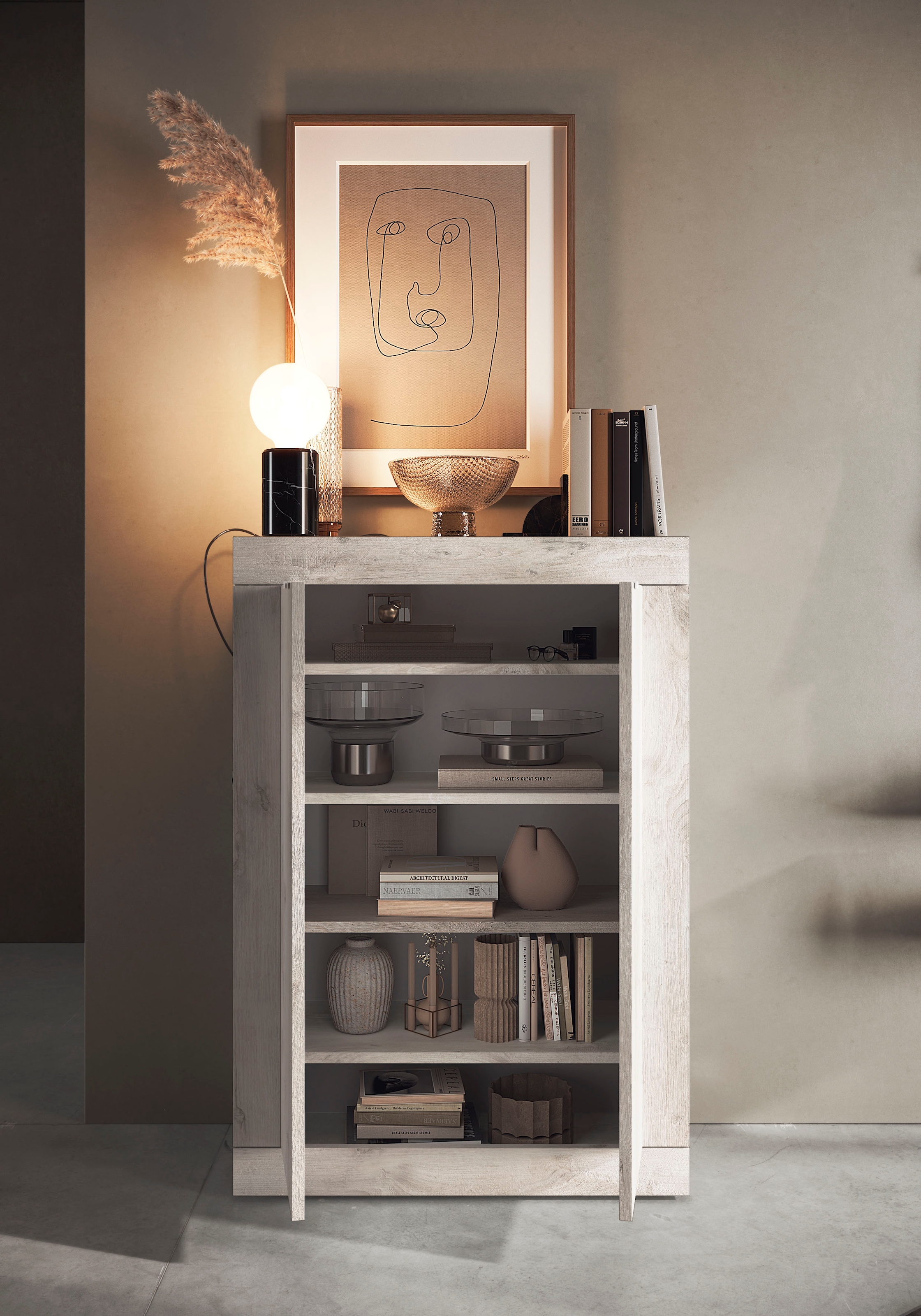 Home affaire Armoire à chaussures »Basic Breite 78 cm, Höhe 116 cm, Schuhkommode,« moderne Rahmenoptik, Metallgriffe, 4 Einlegeböden