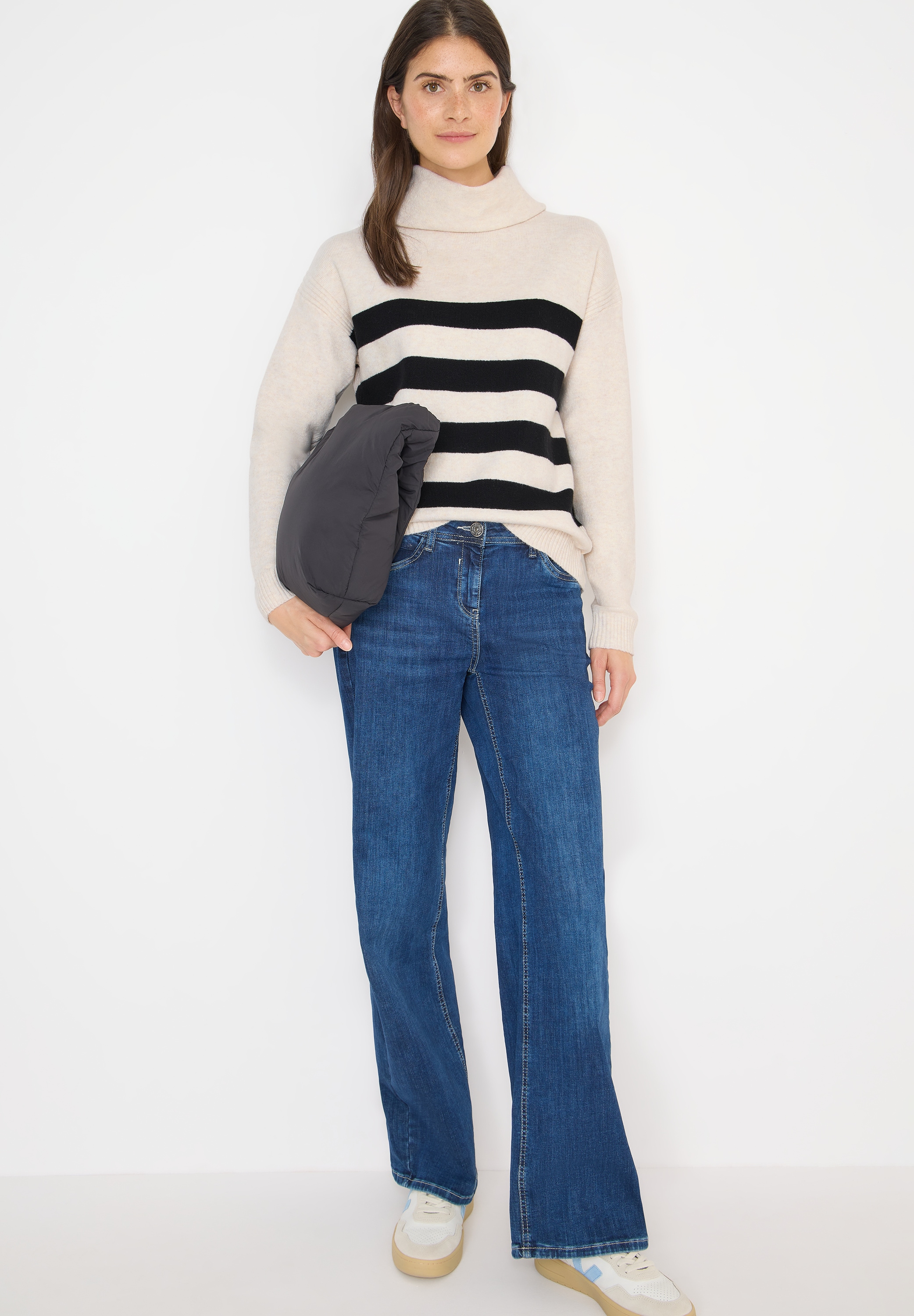 Cecil Rollkragenpullover mit Colorblocking-Streifen und grossem Kragen