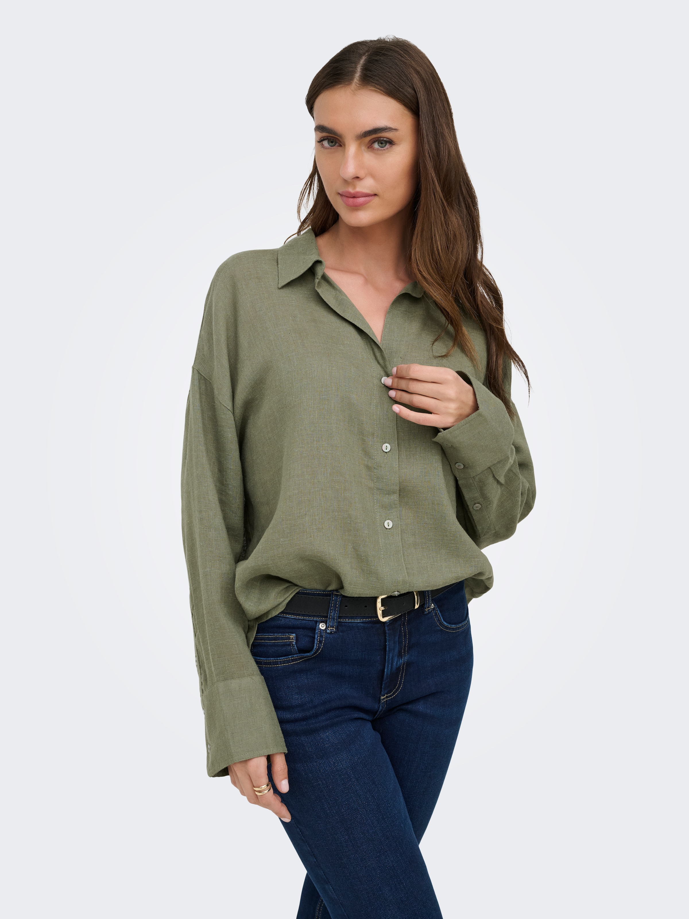ONLY Blouse chemise »ONLBRUXELLES V- LS LIN BL SHIRT PNT NOOS« avec lin