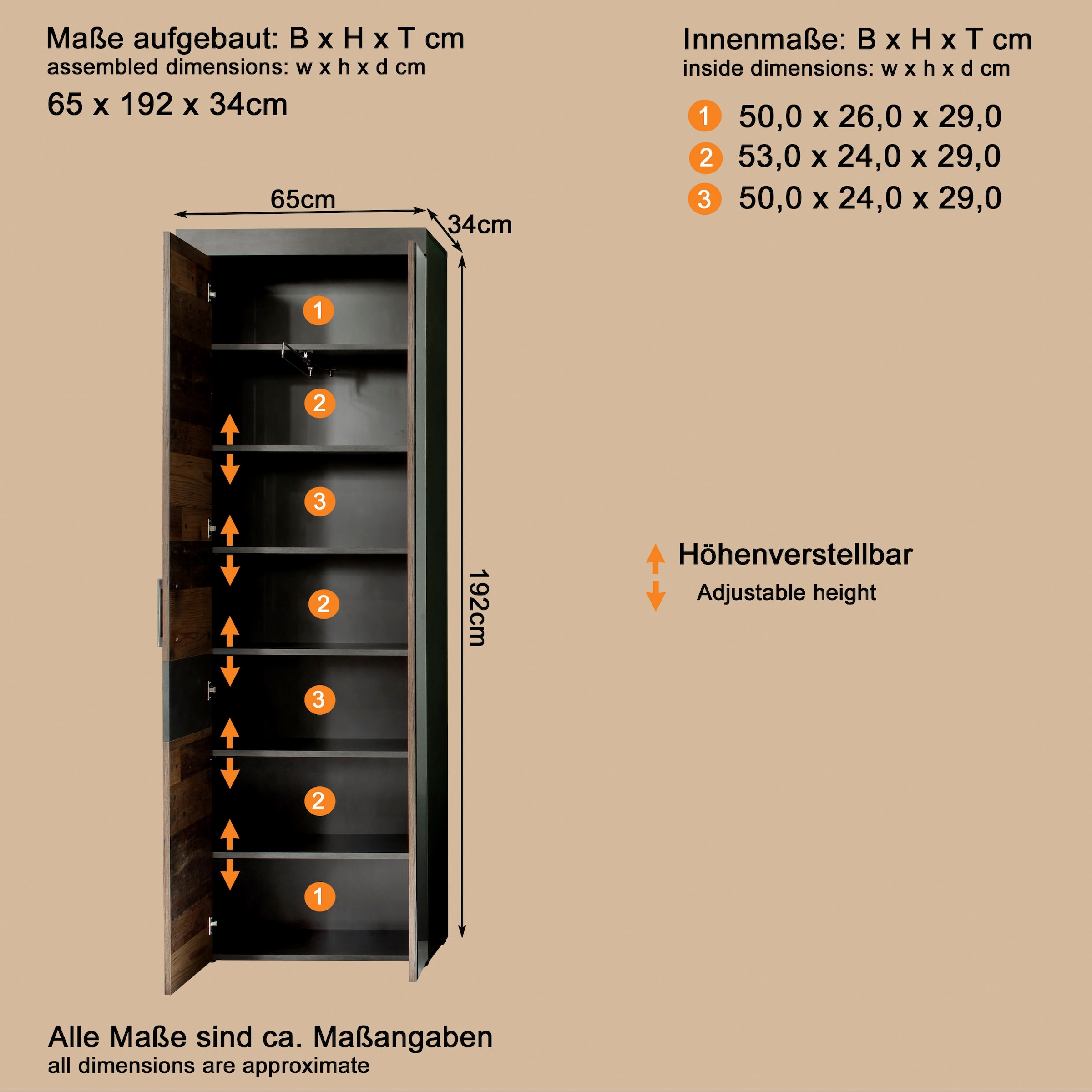 Home affaire Garderobenschrank »Ilana« Garderobenschrank mit 2 Türen - (B/T/H) 65/34/192 cm