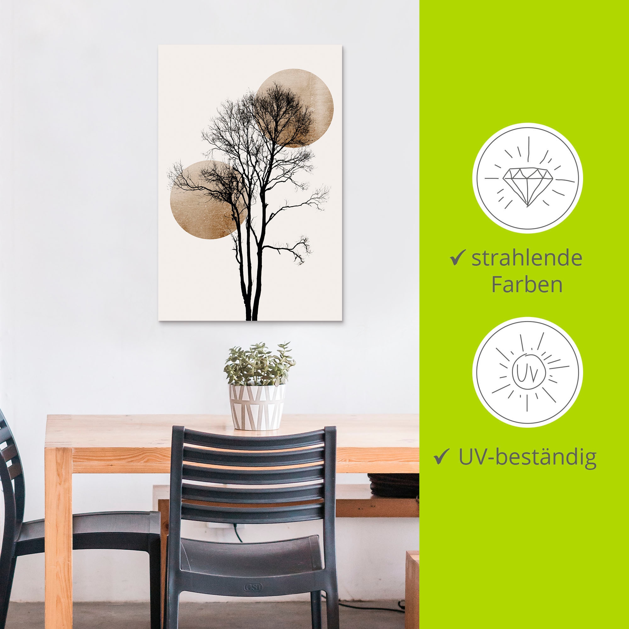 Artland Fresque murale »Sonne und Mond versteckt« Images d'arbres 1 cuis tlg. en image aluminium, image sur toile, poster en différentes tailles