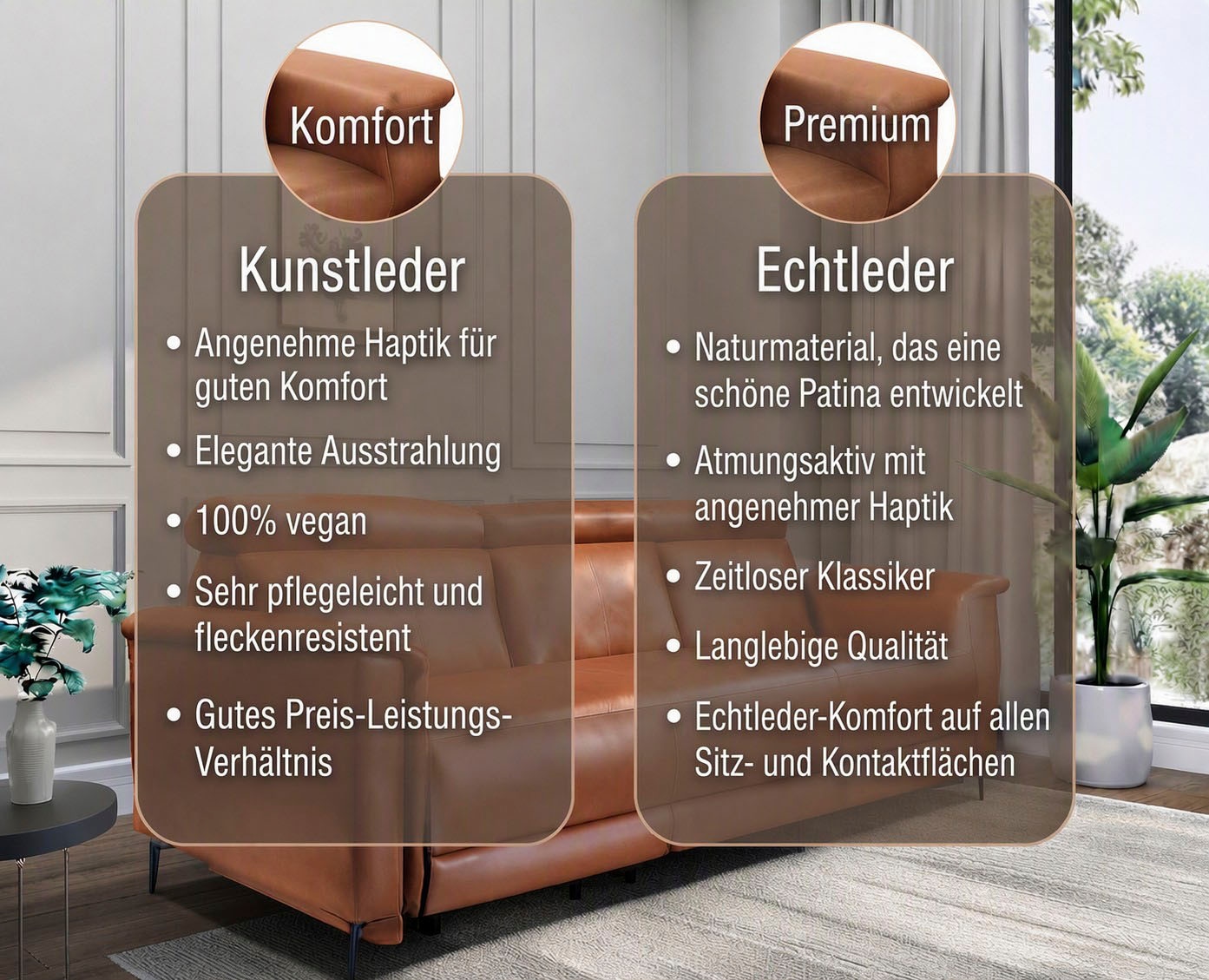 GOODproduct 2-Sitzer »LUND,Naturleder, 160 cm, mit Relaxfunktion und Kopfteilverstellung« manuell od. elektrisch (m.USB-A), Federkern und Kopfteilverstellung