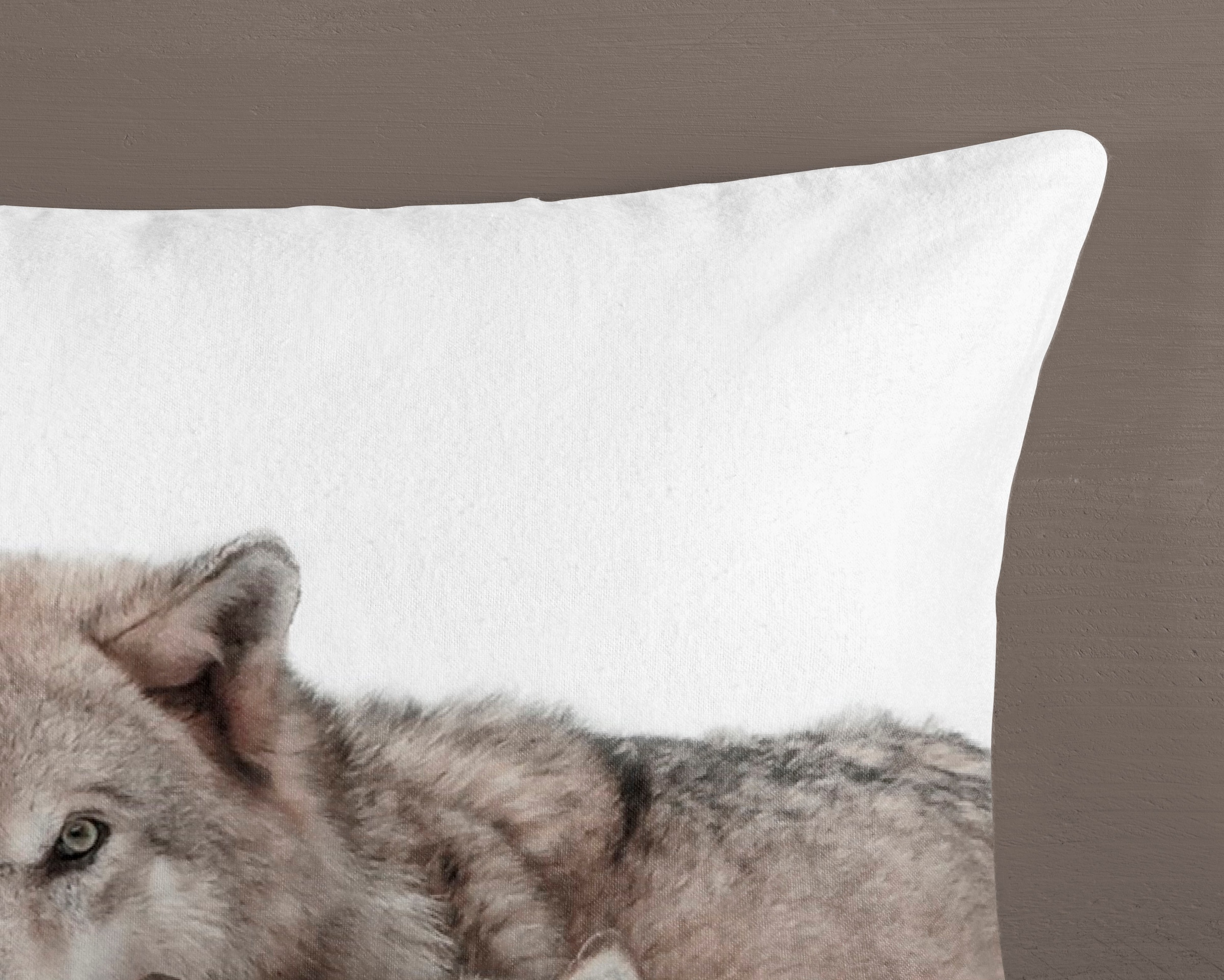 good morning Wendebettwäsche »Fera« 2 Stk. tlg. Biber, 135x200, Warm, Weich, Wendeoptik, Reissverschluss, Wolf, Sand