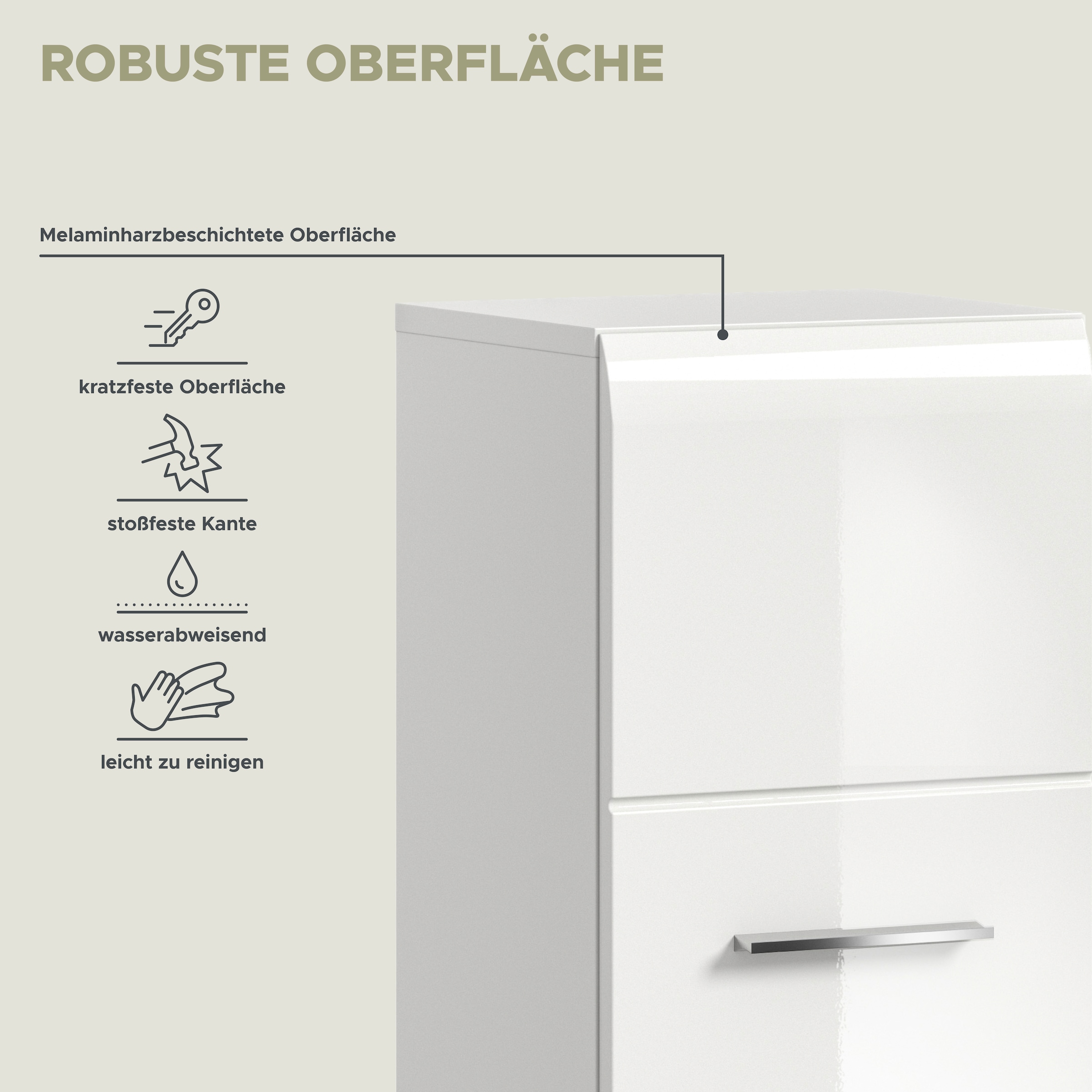 welltime Armoire de rangement 1 cuis tlg. Florenz, Stauraumschrank, Weiss Hochglanz, 30 cm breit, 4 Fächer