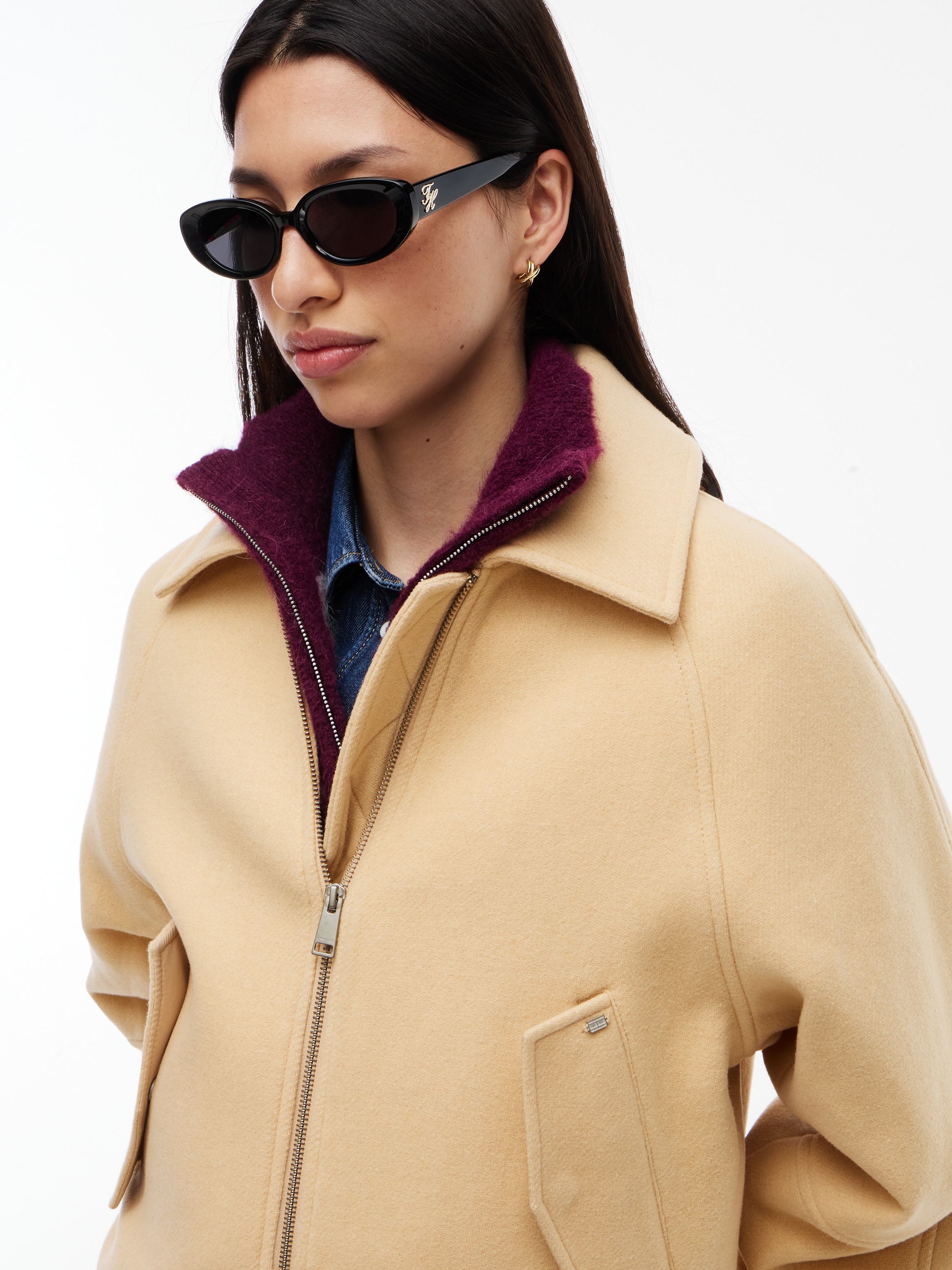Tommy Jeans Veste courte »TJW ZIP THRU WOOL JACKET« mélange de matériaux, avec laine
