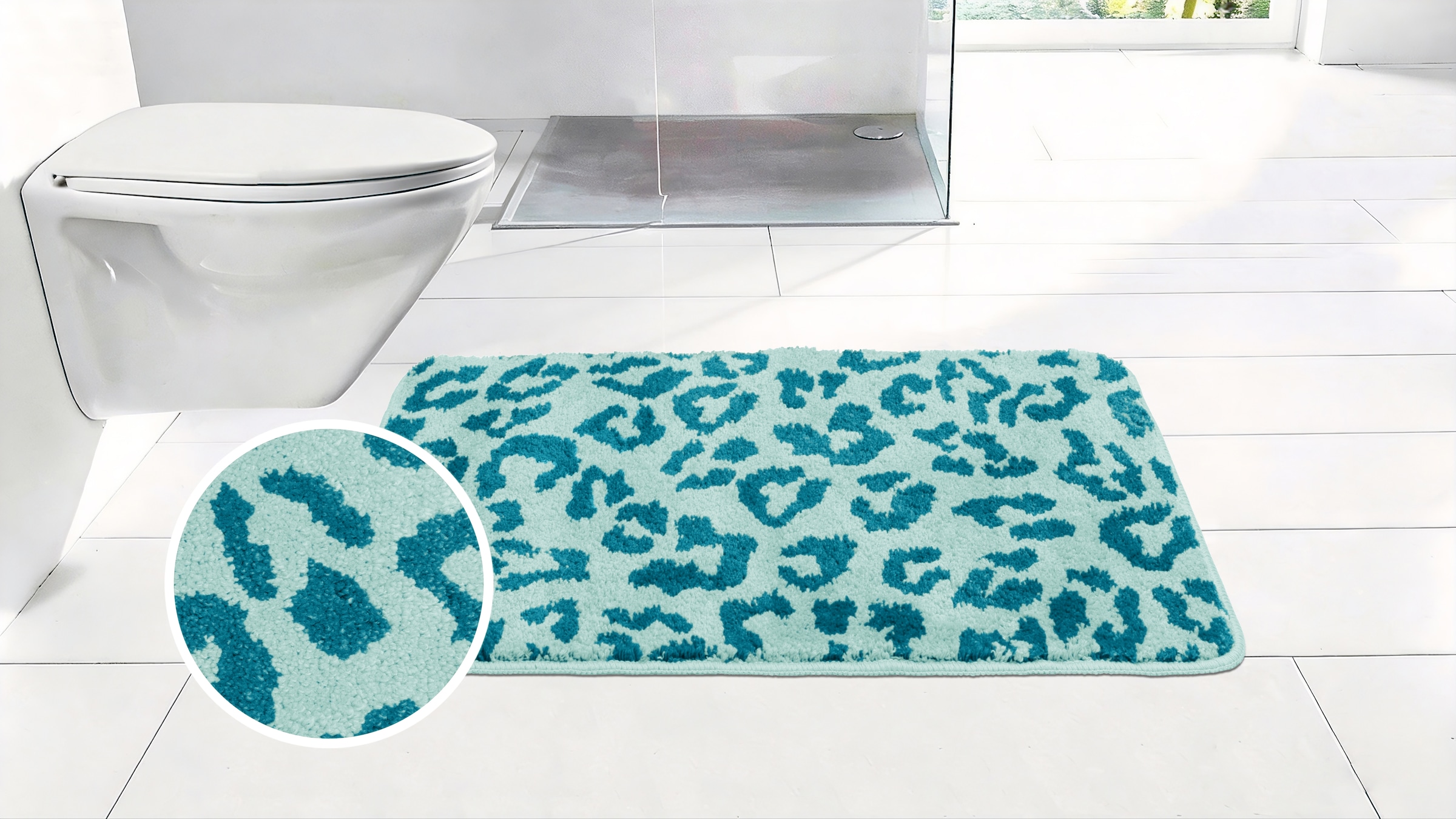 GOODproduct Badematte »Anna Leo, Badvorleger, Badezimmer Teppich, Duschvorleger« Höhe 15 mm rutschhemmend beschichtet fussbodenheizungsgeeignet | schnell trocknend mit Animal Print, modernes Muster, Leo, weich