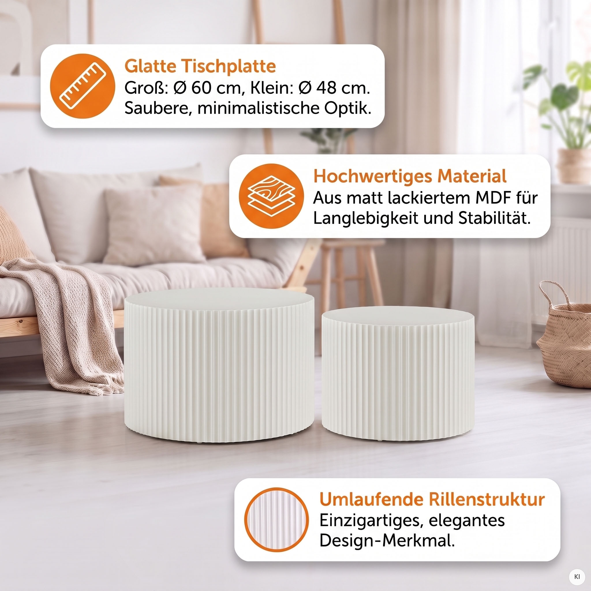 SalesFever Couchtisch »New Orleans stilvoller Couchtisch« Set, 2 Stk. tlg. mit umlaufender Rillenstruktur
