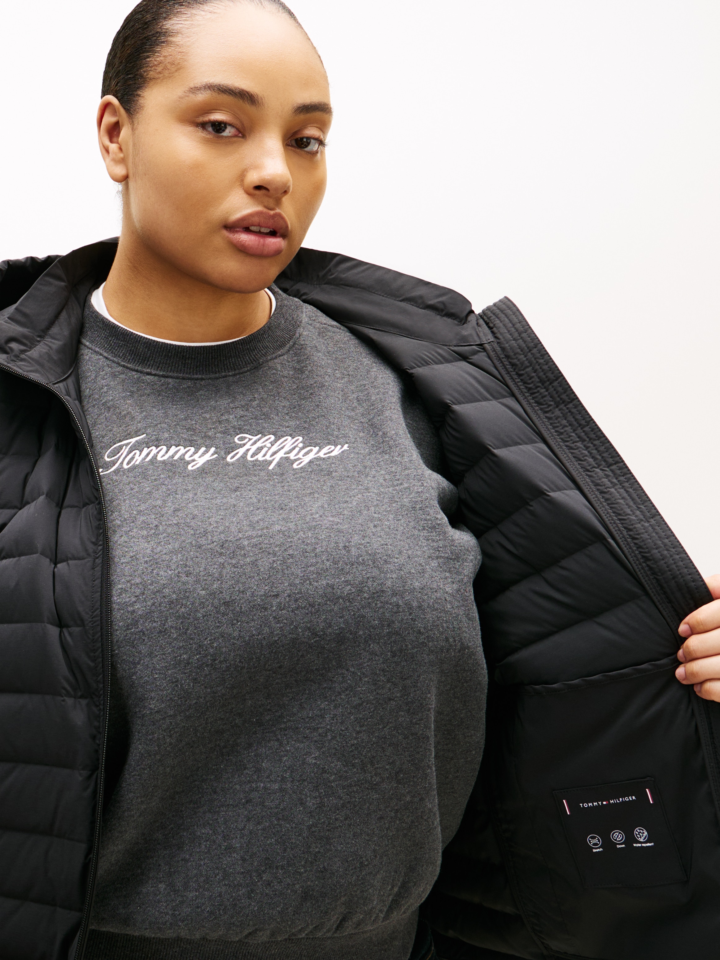 Tommy Hilfiger Curve Steppjacke »CRV STRETCH NYLON LW DOWN JACKET« mit Kapuze in grossen Grössen