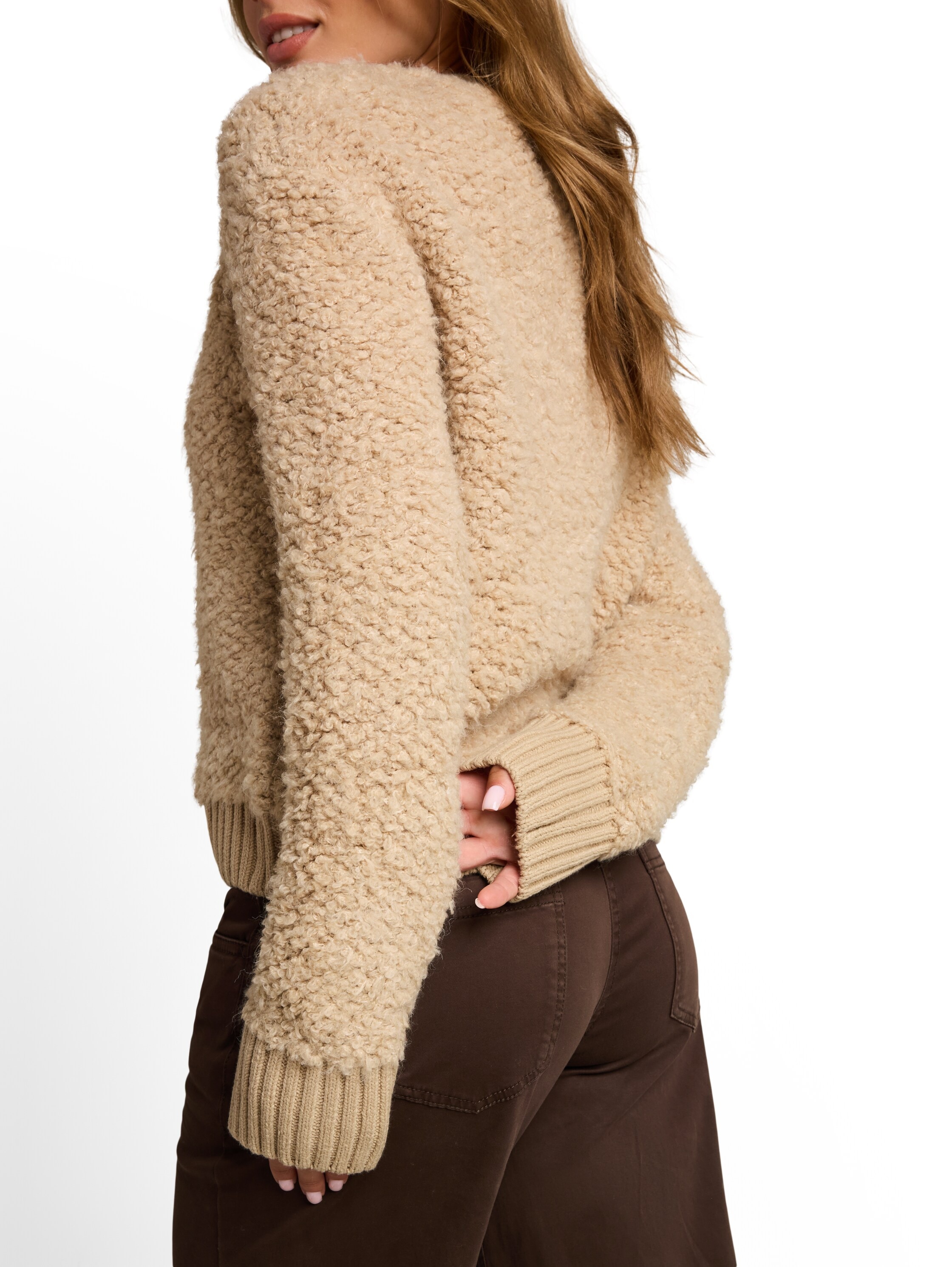 TOM TAILOR Cardigan Strickjacke in trendiger Bouclé-Optik / Rundhals mit Knopfleiste