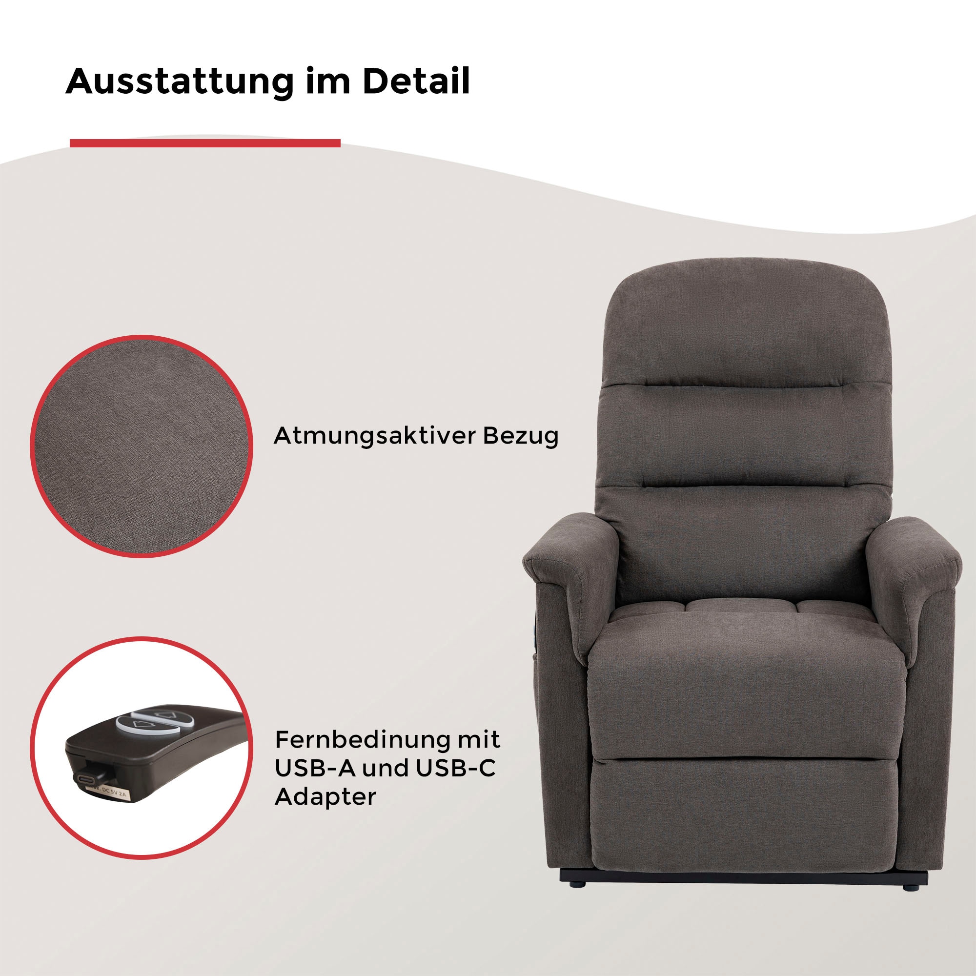 Duo Collection TV-Sessel »Whitehorse XXL bis 150 kg belastbar, mit elektrischer Aufstehhilfe« Relaxfunktion und Taschenfederkern mit Stahlwellenunterfederung