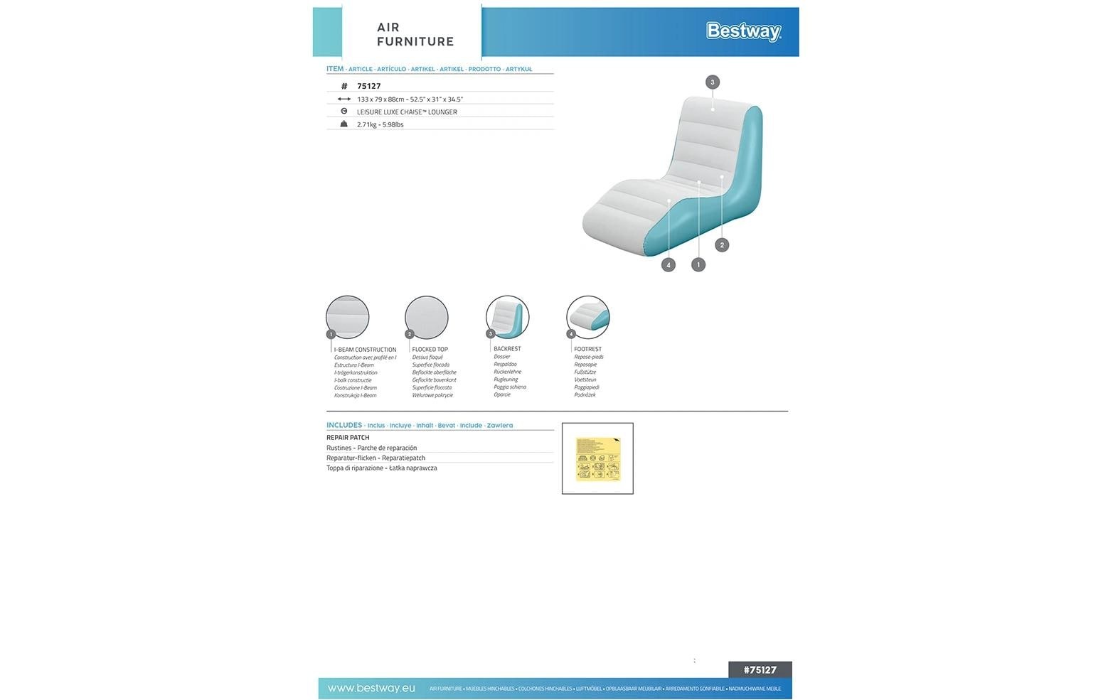 Bestway Fauteuil gonflable »Leisure Luxe 133 x 79 cm«