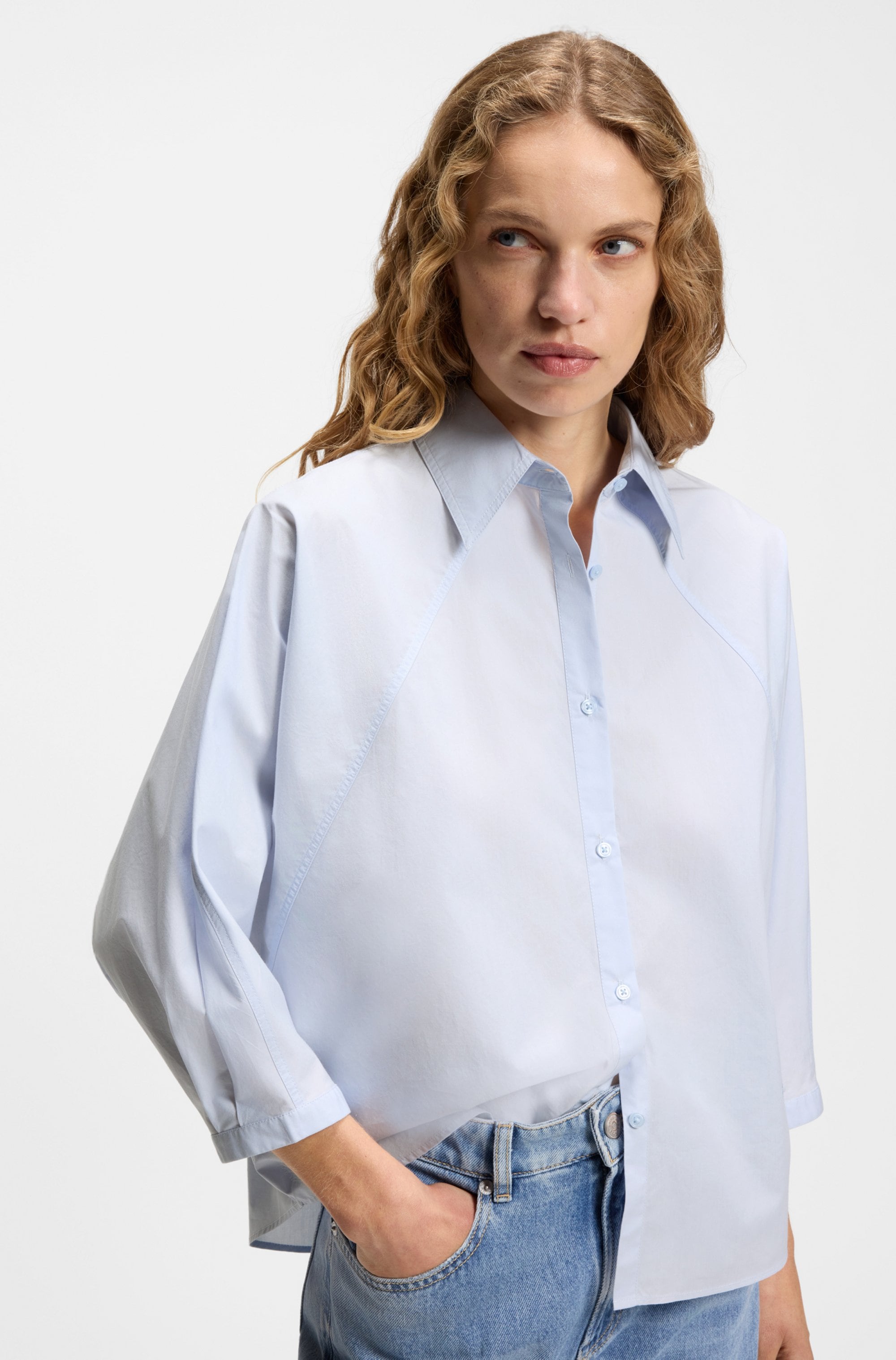 BOSS ORANGE Hemdbluse »Belenta Premium Damenmode« aus Baumwoll-Popeline, mit Kimonoärmeln