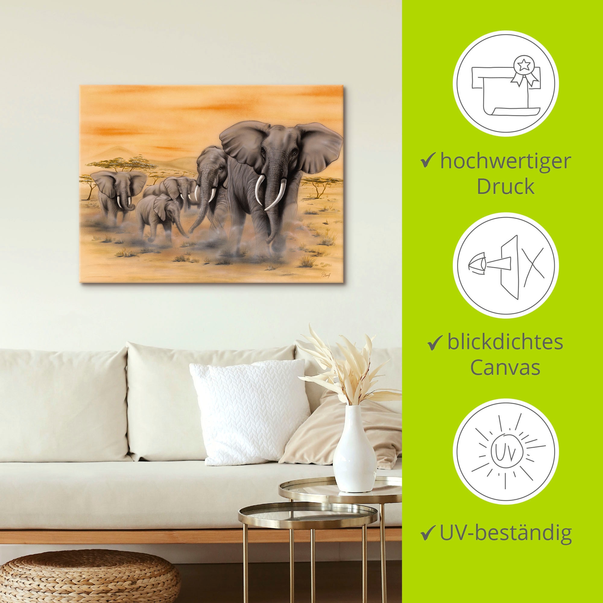 Artland Leinwandbild »Steppenelefanten« Elefanten Bilder 1 Stk. tlg. auf Holzrahmen gespannt