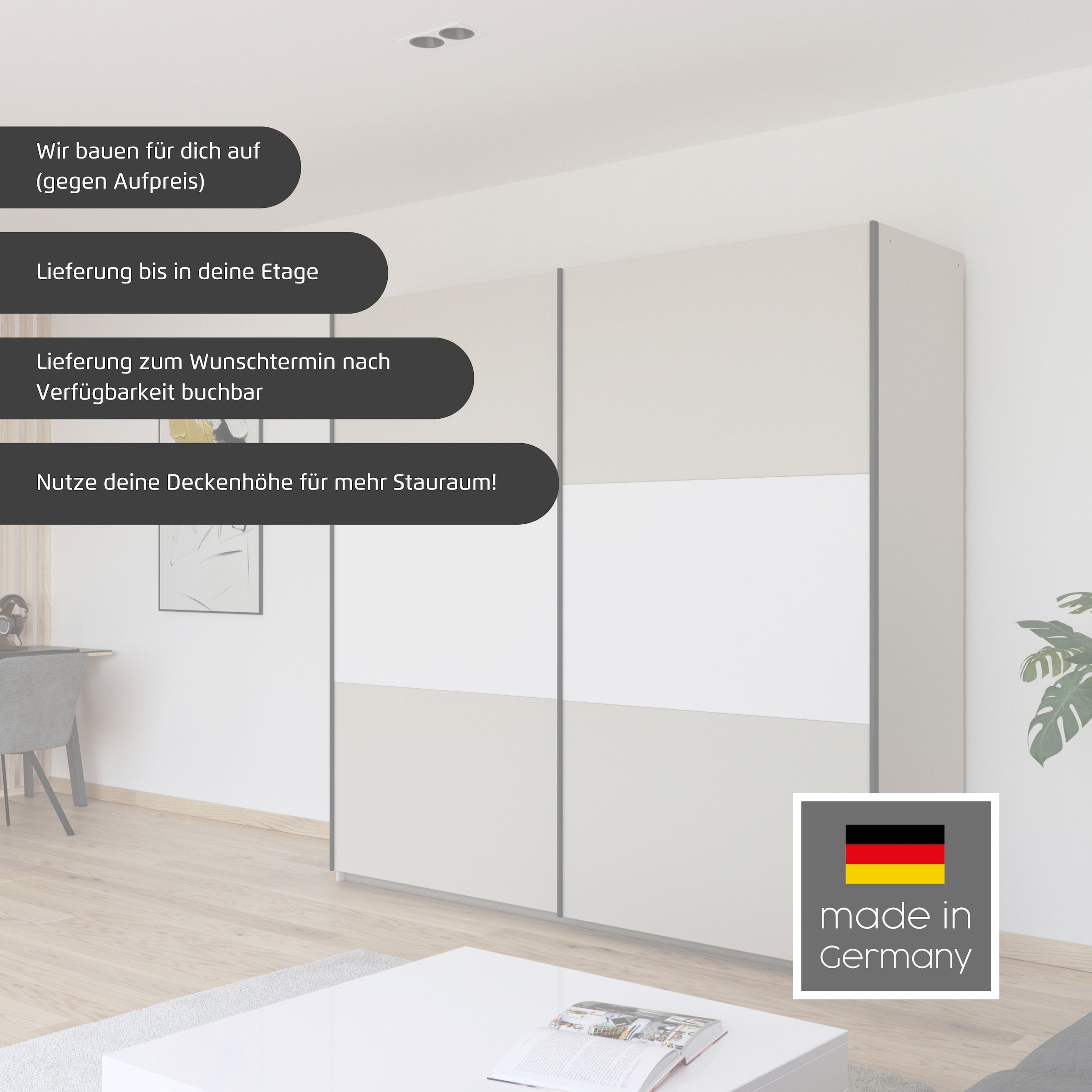 rauch Schwebetürenschrank »Kleiderschrank Schrank Garderobe Garderobenschrank Wäscheschrank NEO« 3 verschiedene Ausstattungen BASIC/CLASSIC/PREMIUM (inkl. SOFT-CLOSE),  mit grosszügigem Stauraum und vielfältigen Farbkombinationen