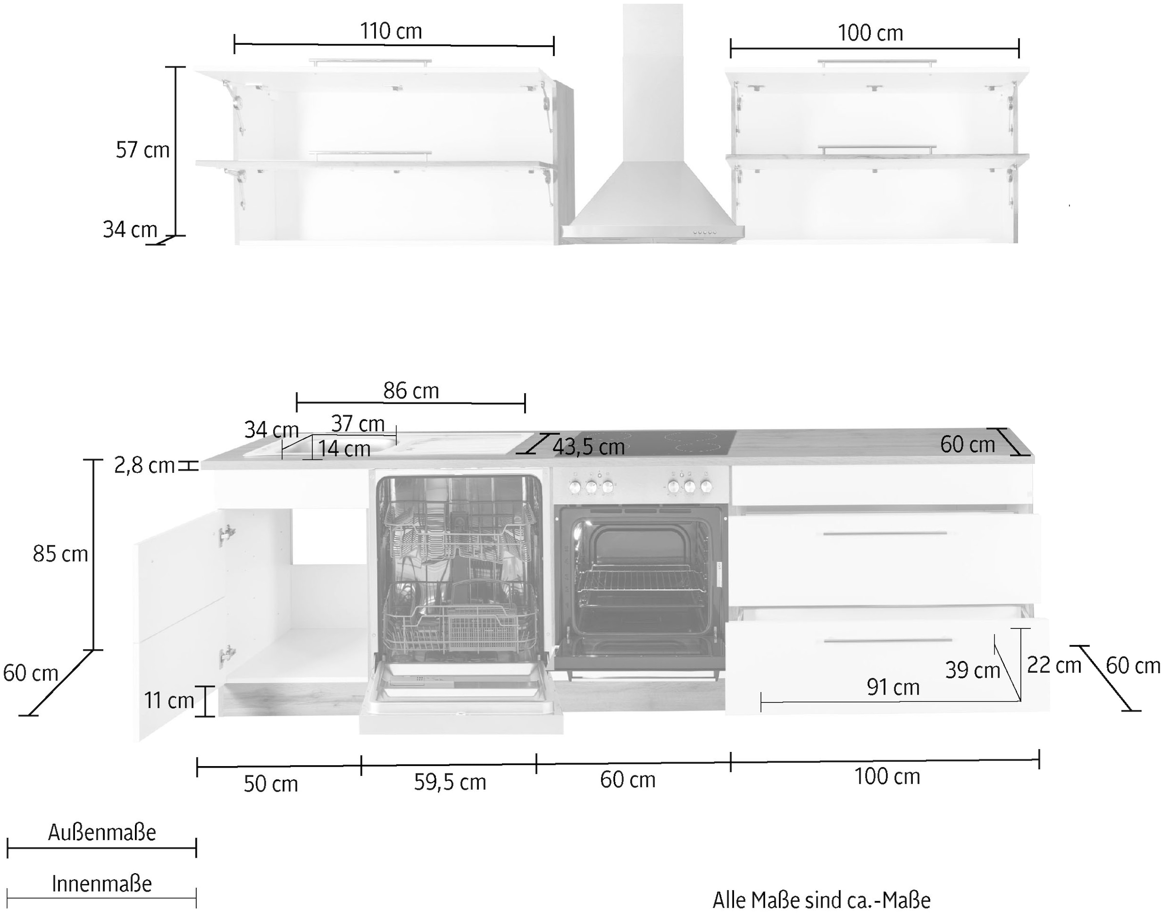 KOCHSTATION Kitchenette »KS-Wien« Largeur 270 cm, avec appareils électriques en option
