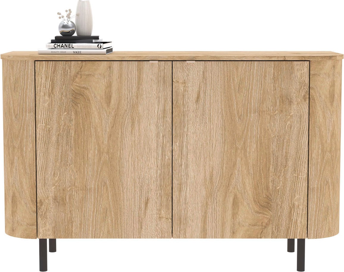 Home affaire Sideboard »Murano, 131 cm breit, 2 Türen, Anrichte, Kommode, Stauraumschrank« Formgebogenes MDF, Stirnseiten mit Rundung, Füsse und Griffe aus Metall
