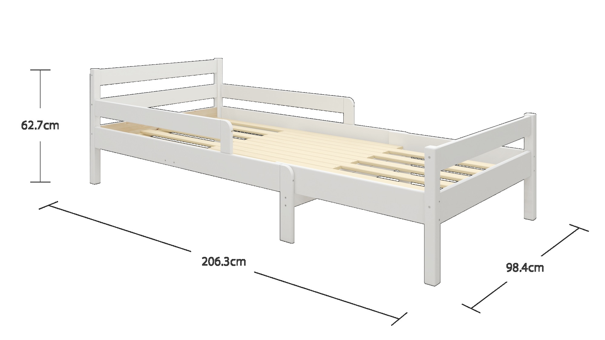 GOODproduct Kinderbett »Wenke,  ausziehbar von 140 bis 200 cm, FSC®« 90cm Breite, 140-200cm Liegefläche,  massive Kiefer, mit Lattenrost, zeitlose Optik,  Rausfallschutz