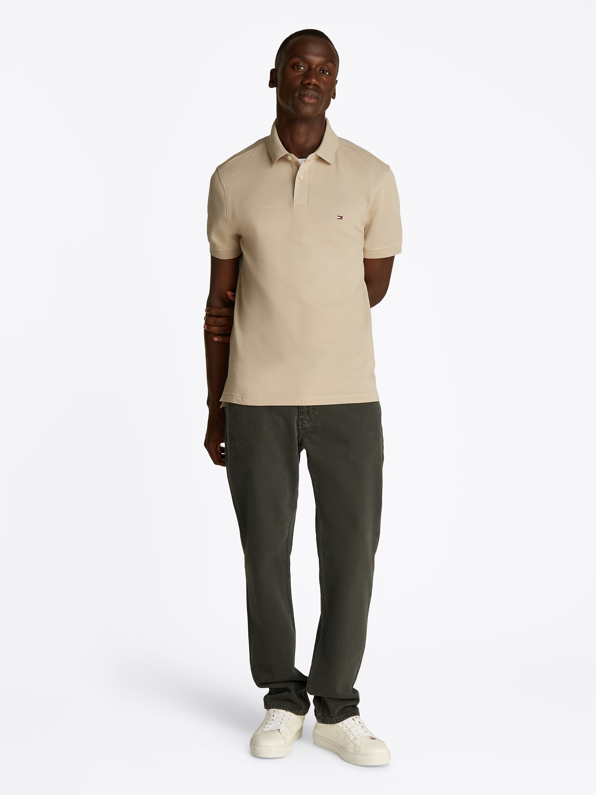 Tommy Hilfiger Polo »1985 REGULAR POLO mit Kontraststreifen und Knopfleiste« uni, sportif, coupe régulière, mélange coton, col polo