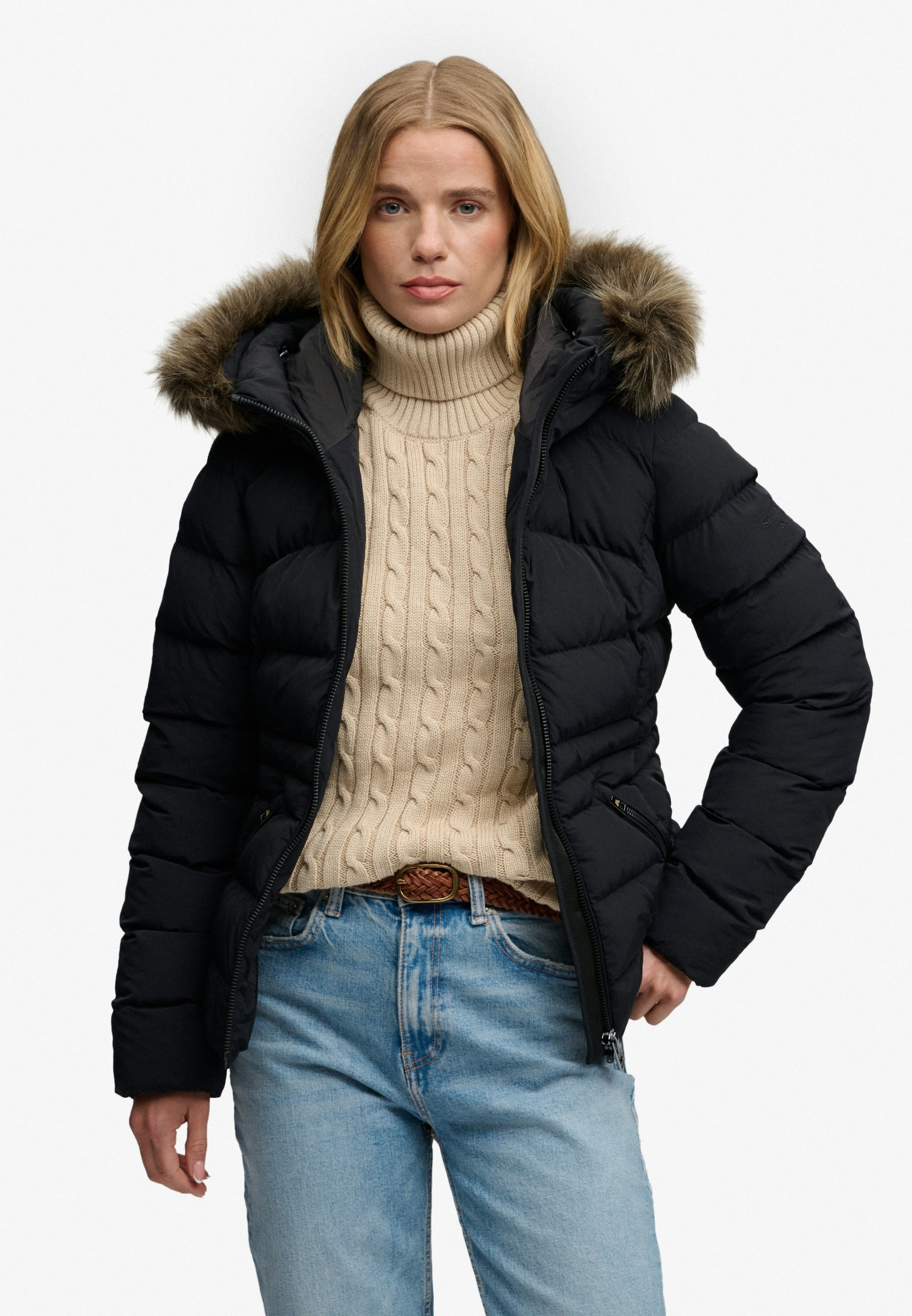 Superdry Steppjacke »HOOD FAUX FUR FUJI PADDED JKT« mit Kapuze Kunstfaser, slim fit