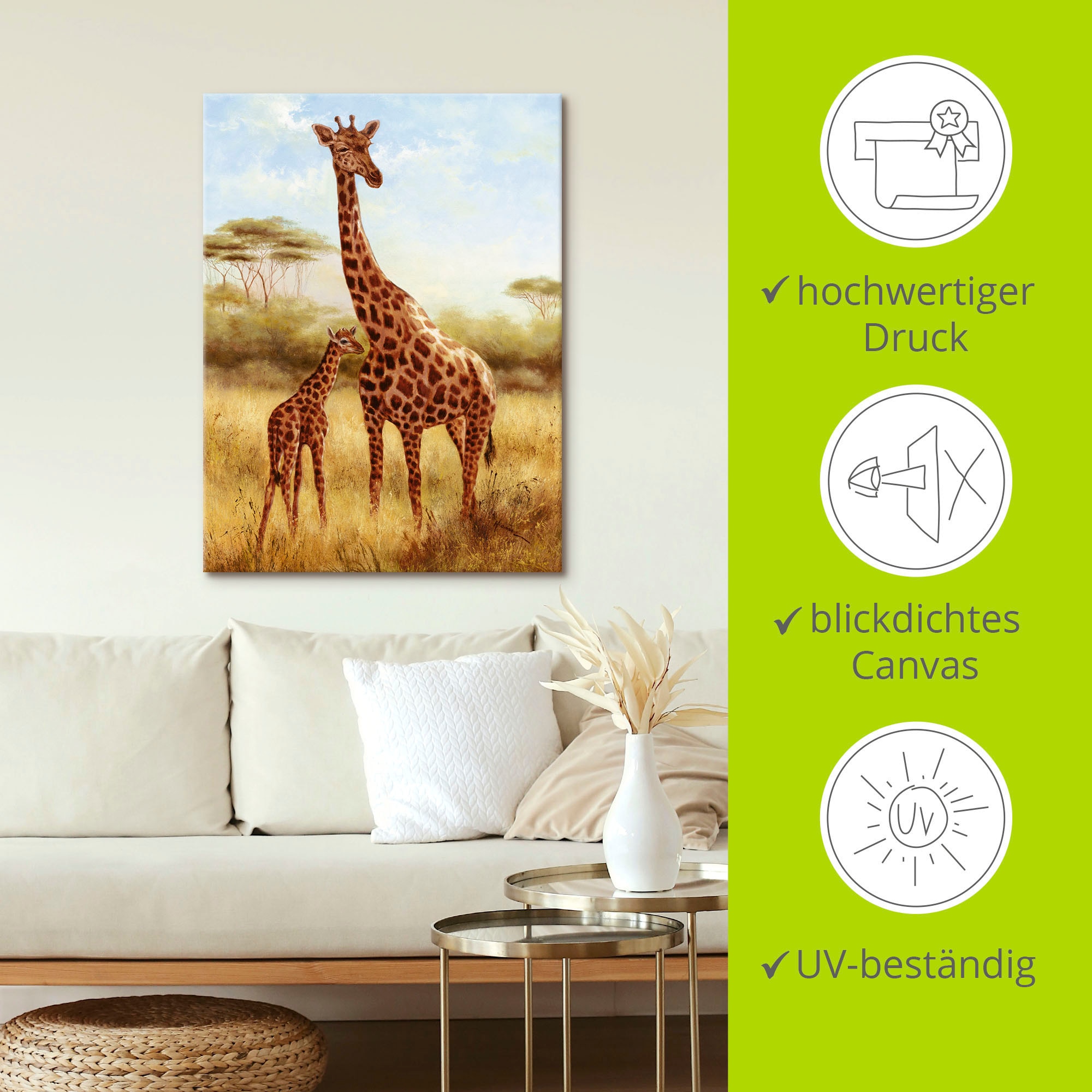 Artland Tableau sur toile »Giraffe« 1 cuis tlg. auf Holzrahmen gespannt