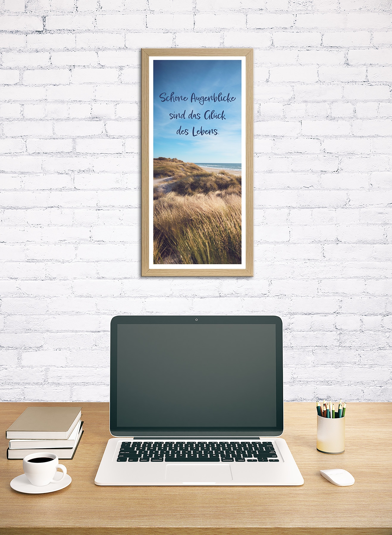 Bönninghoff Bild mit Rahmen »Wandbild gerahmt SCHÖNE AUGENBLICKE – STRAND 23x49 cm – Natur Wanddeko« Düne | Sprüche | Strand 1 Stk. tlg. mit dekorativem Rahmen